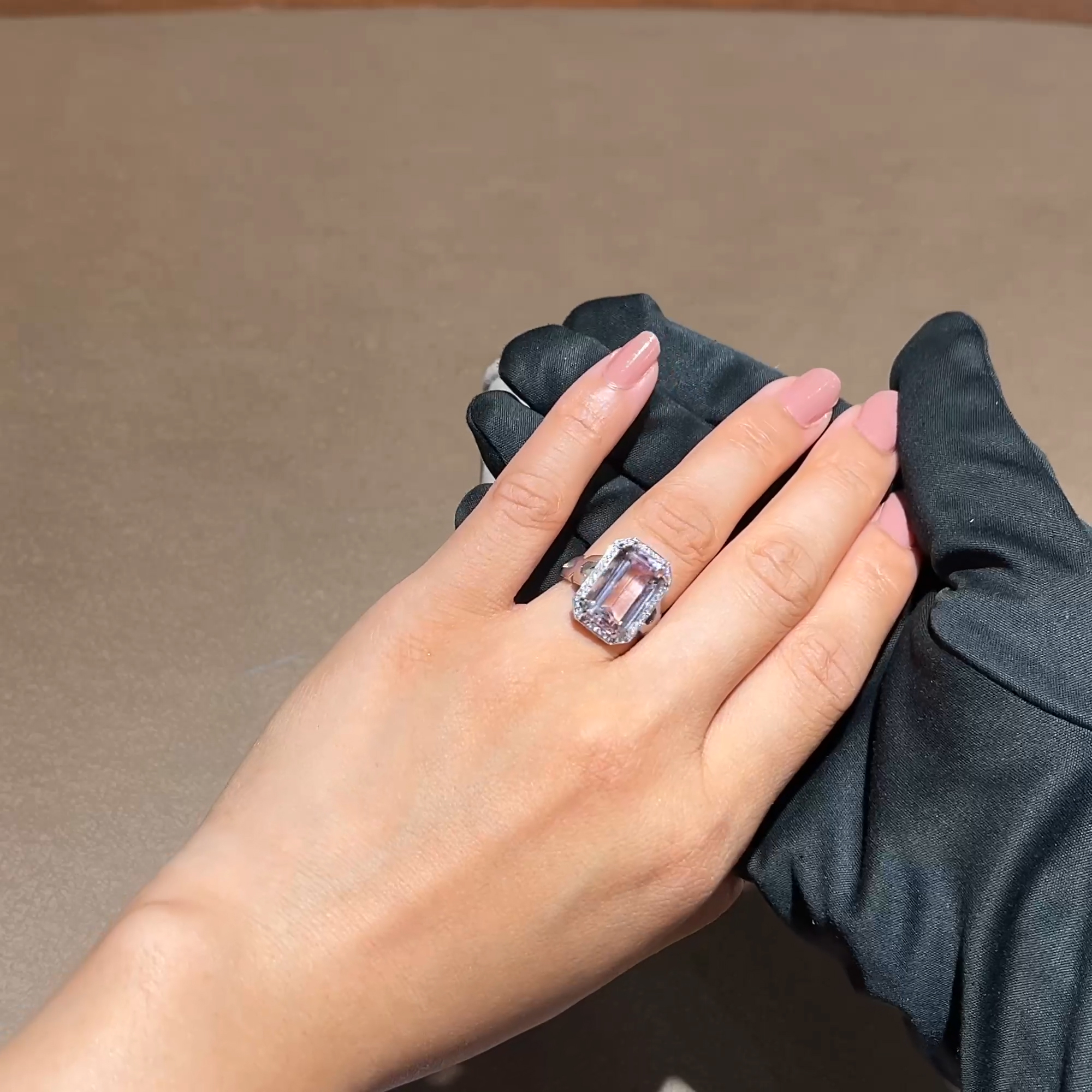 Octagonal Cut 7.14ct Morganite and Diamond Ring in 18ct White Gold
