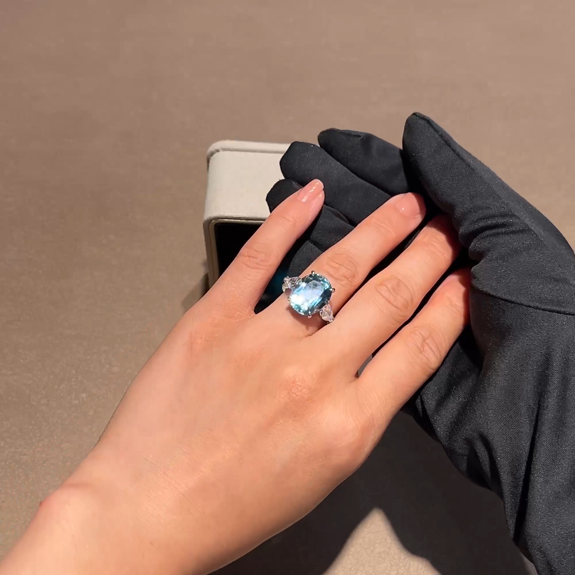 Oval Cut 7.42ct Lukusuzi Aquamarine and Diamond Ring in Platinum