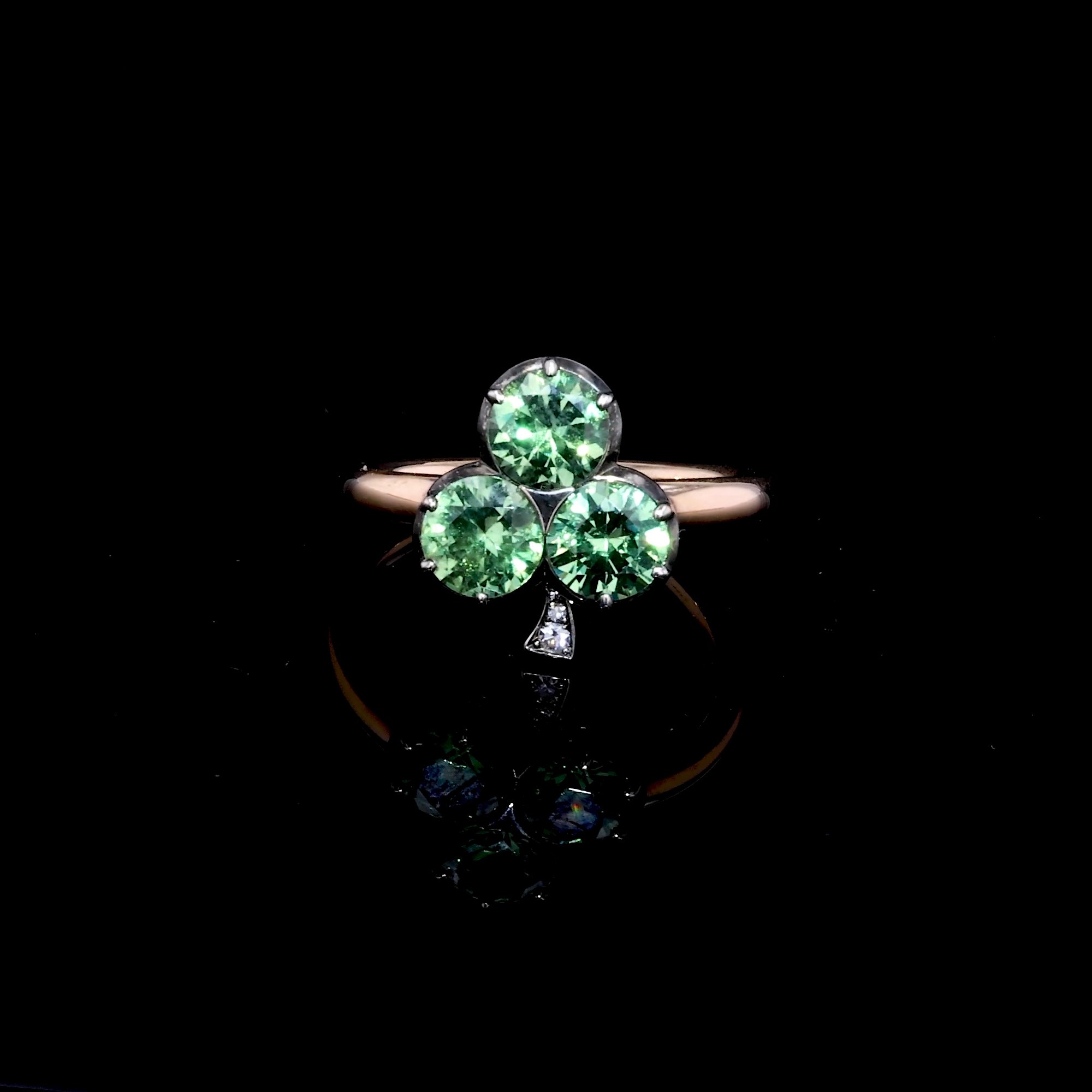 Three Leaf Clover Garnet Ring 2.02ct in 18ct Rose Gold and Blackened White Gold