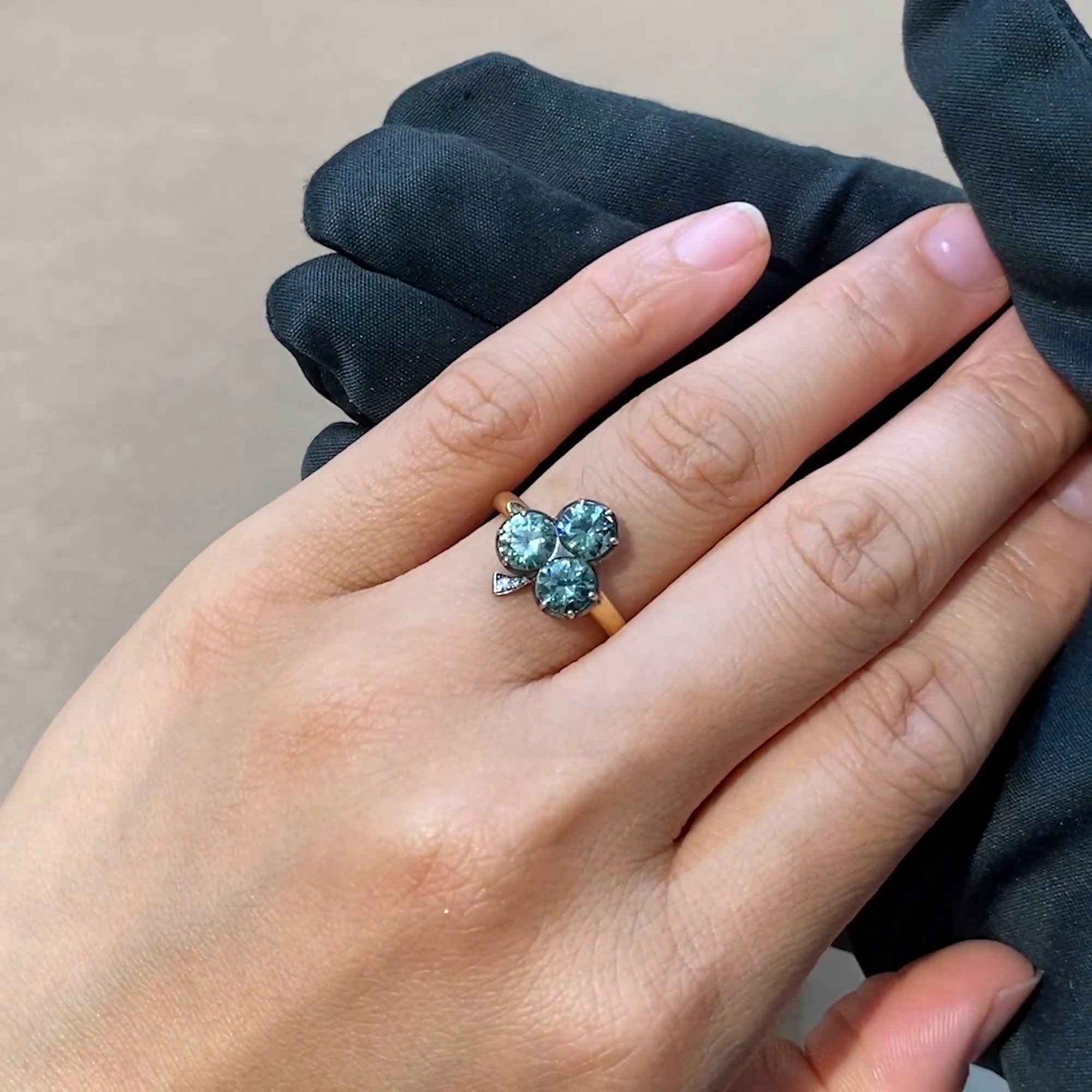 Three Leaf Clover Garnet Ring 2.02ct in 18ct Rose Gold and Blackened White Gold