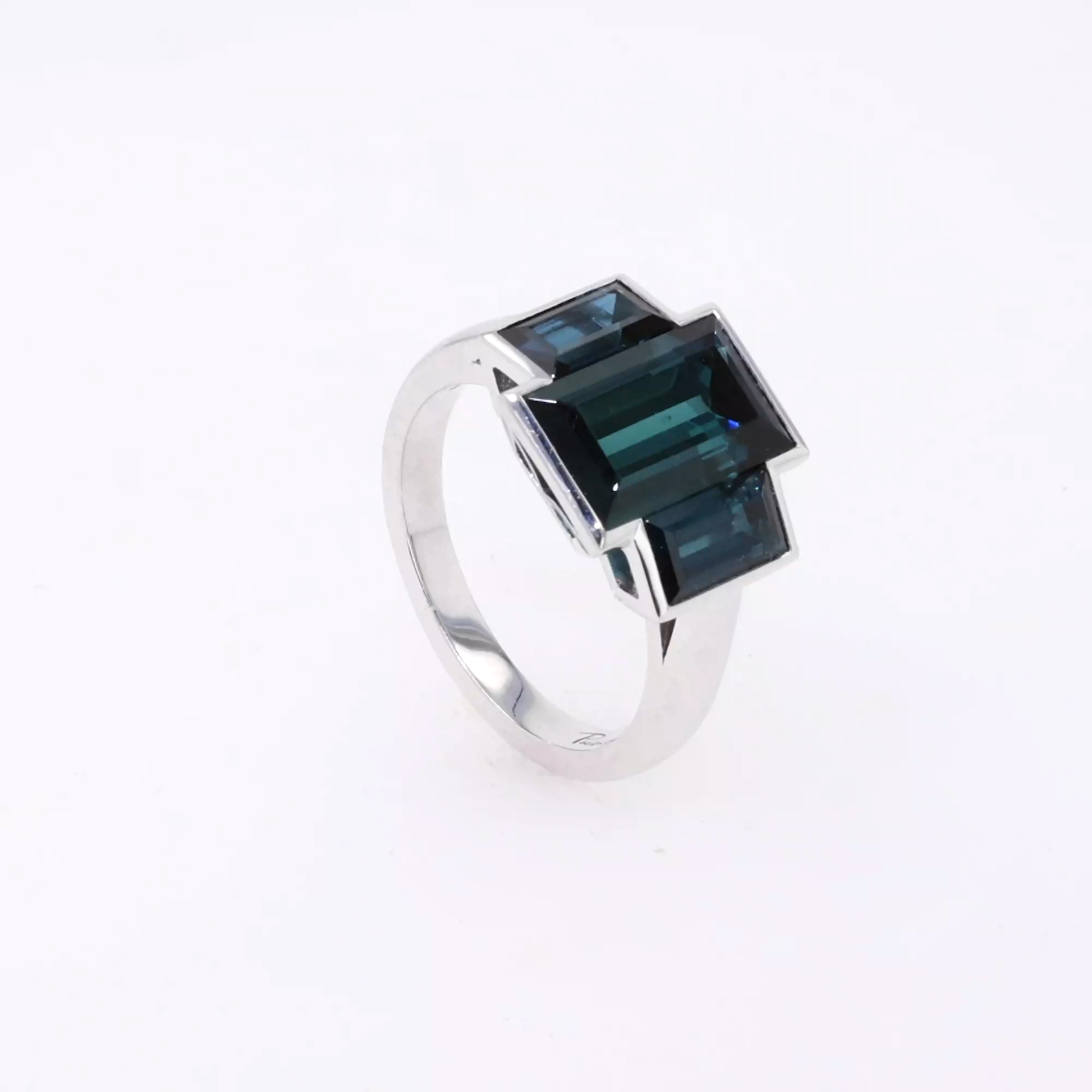 Kingdom Three Stone Indicolite Tourmaline Ring 7.01ct in Platinum