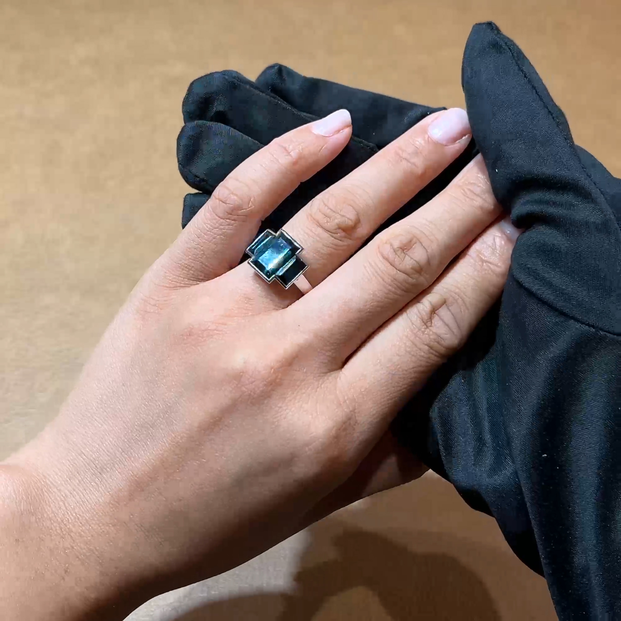 Kingdom Three Stone Indicolite Tourmaline Ring 7.01ct in Platinum