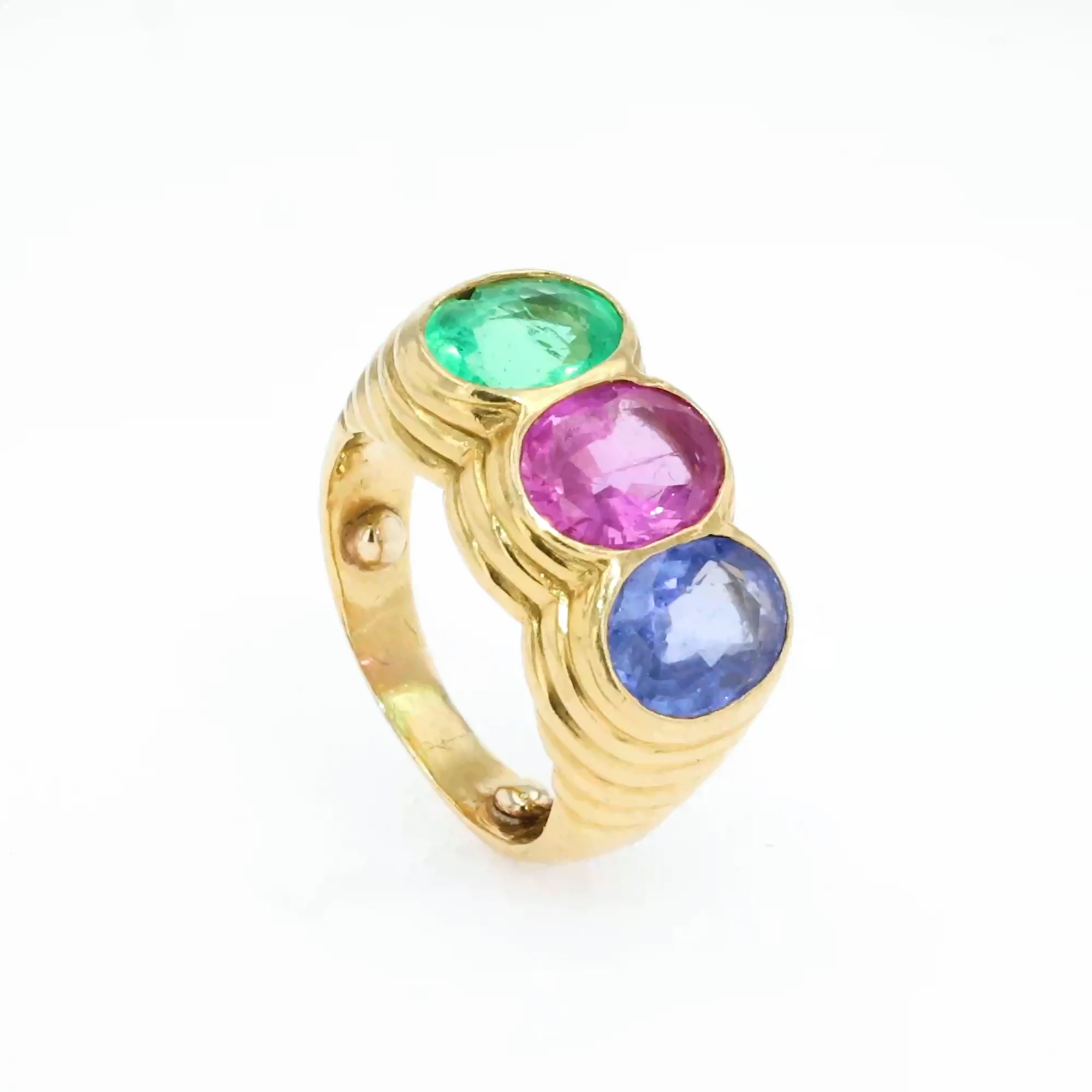 Bvlgari Sapphire, Ruby and Emerald Ring 5.59ct in 18ct Yellow Gold