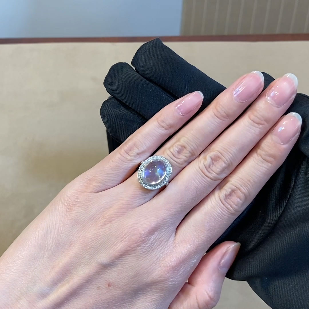 Cabochon Moonstone Ring<br /> 7.38CT in White Gold
