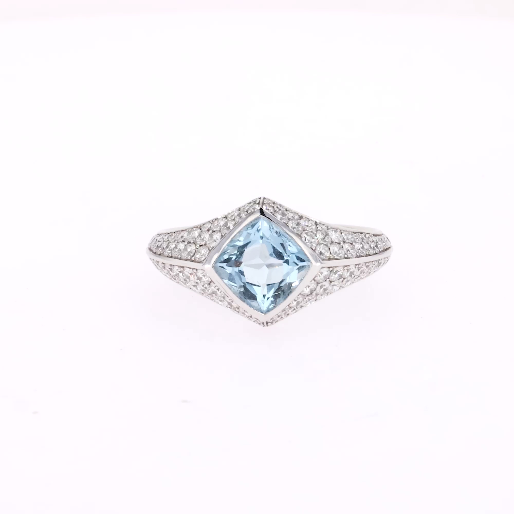 Square Cut 1.30ct Aquamarine and Diamond Ring in 18ct White Gold