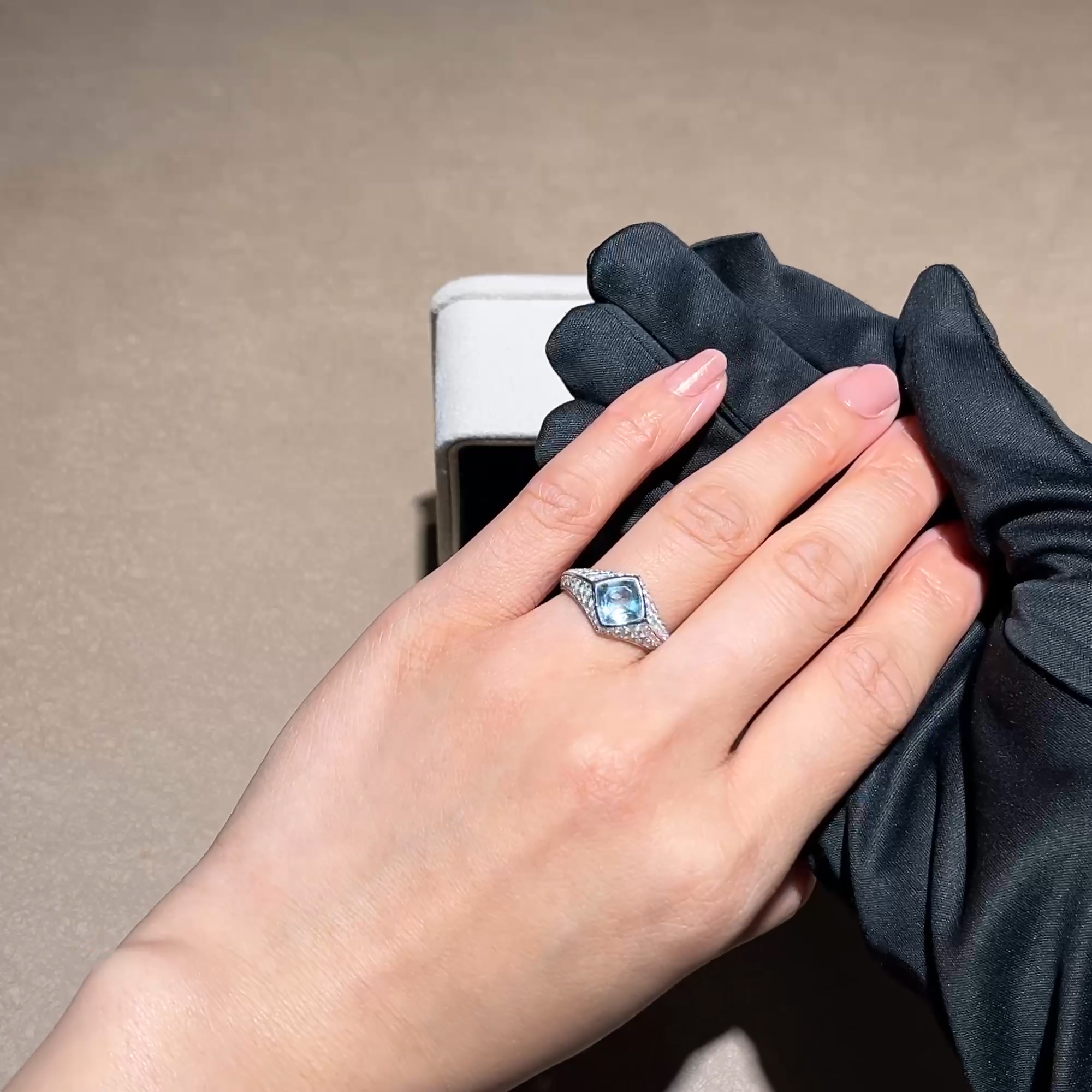 Square Cut 1.30ct Aquamarine and Diamond Ring in 18ct White Gold
