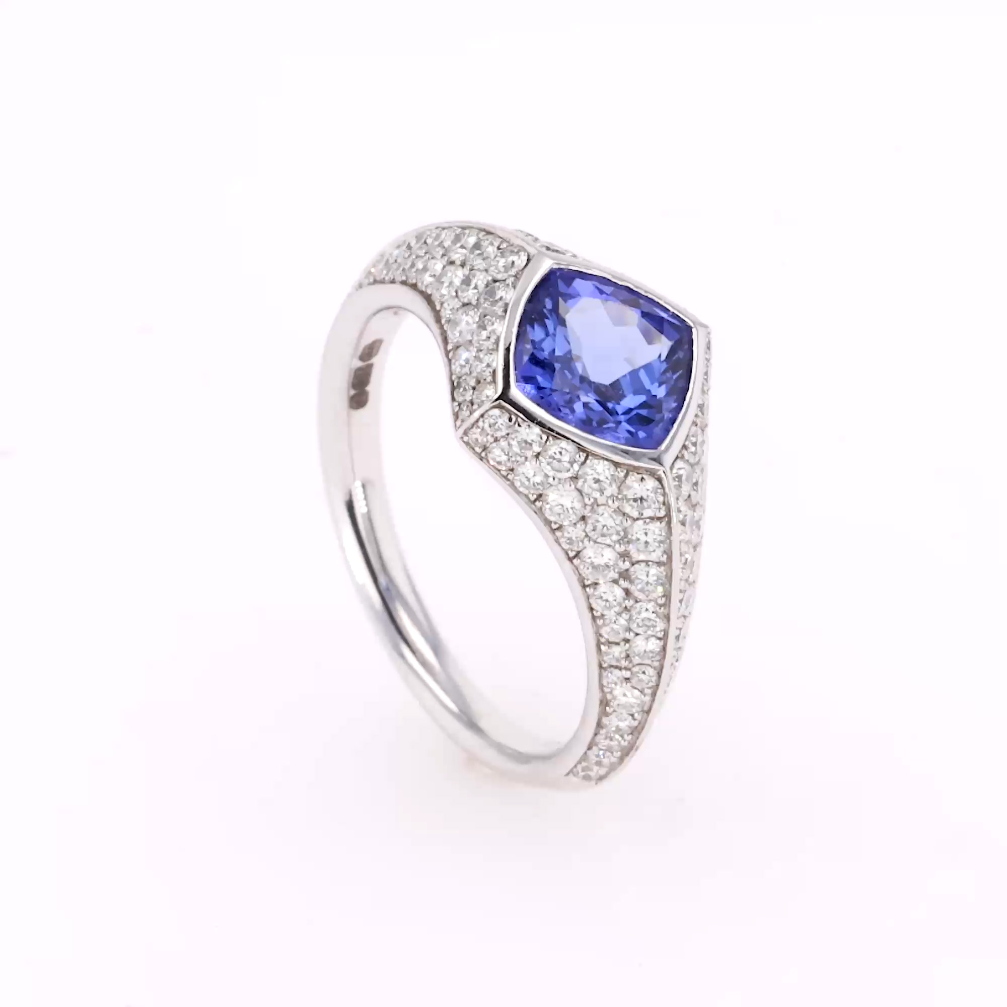 Square Cut 1.18ct Tanzanite and Diamond Ring in 18ct White Gold