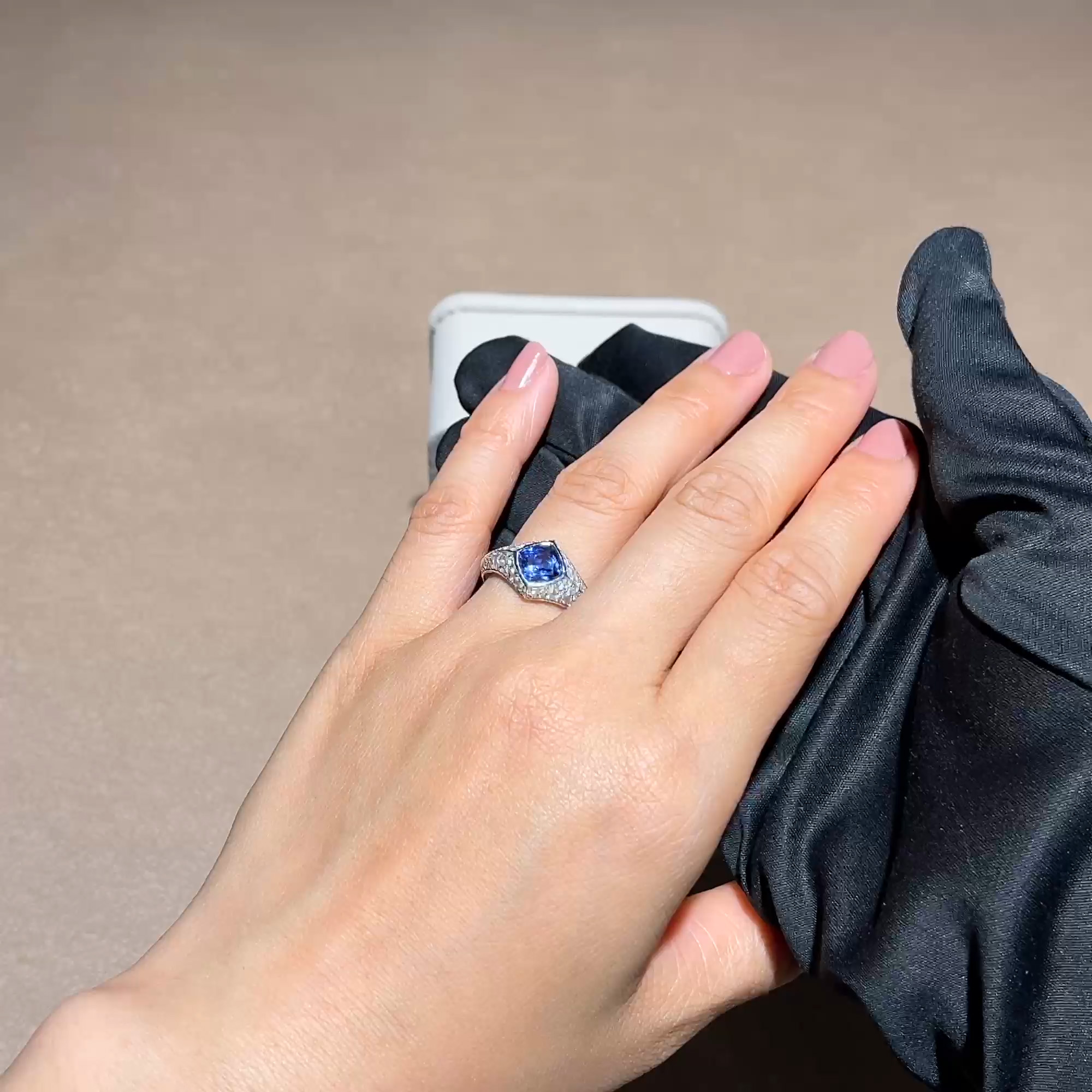 Square Cut 1.18ct Tanzanite and Diamond Ring in 18ct White Gold