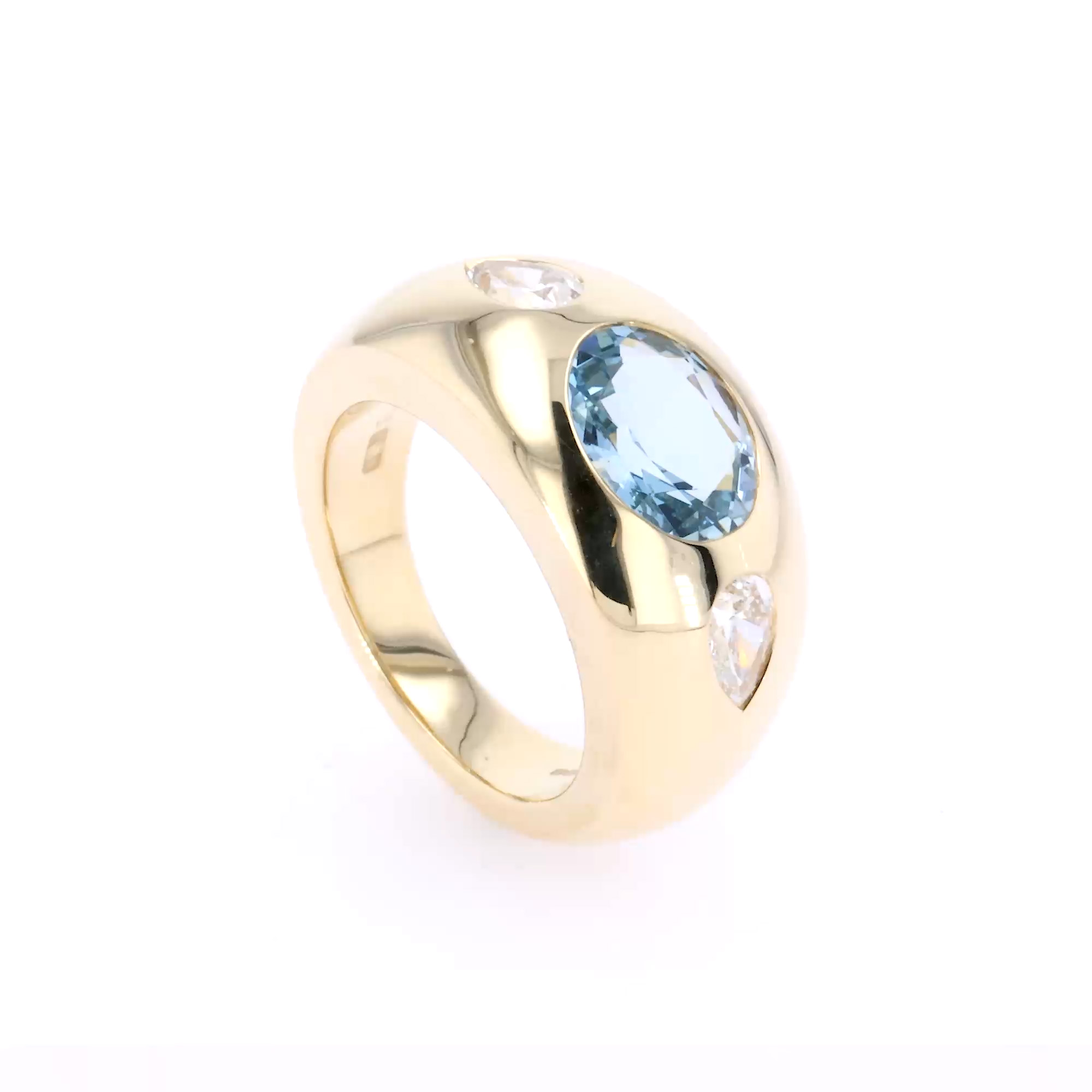 Stellar 1.93ct Aquamarine and Diamond Bombé Ring in 18ct Yellow Gold