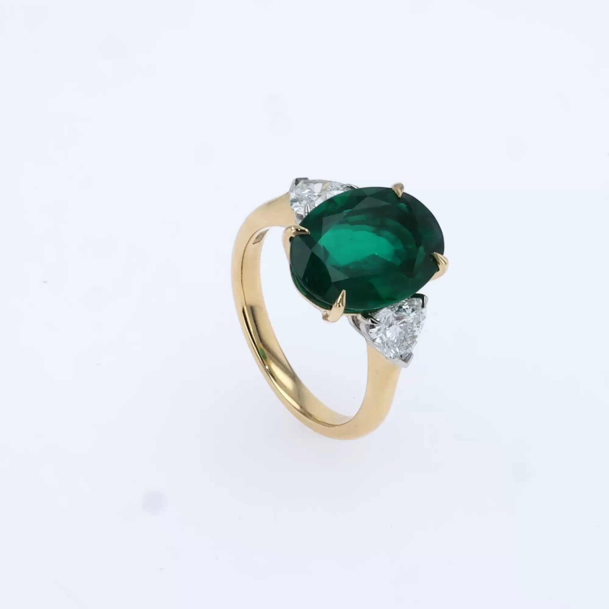 Venus Setting 4.87ct Emerald and Diamond Three Stone Ring in 18ct Yellow Gold and Platinum