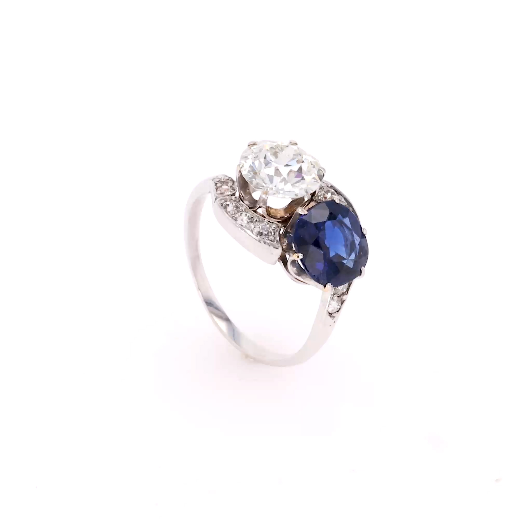 Edwardian Cushion Cut 2.28ct Sapphire and Diamond Ring In 14ct White Gold