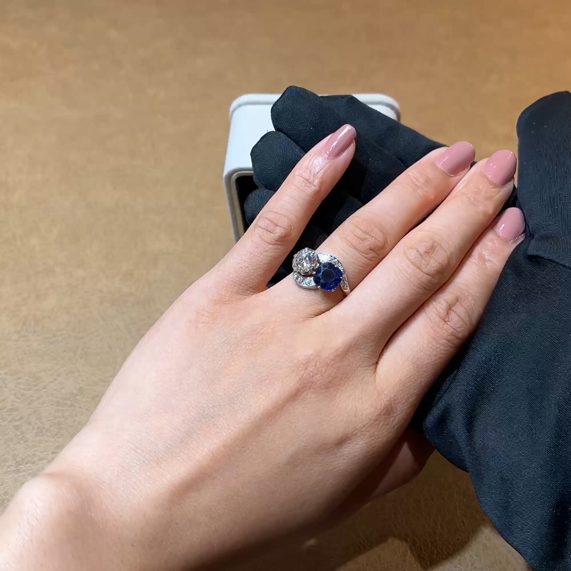 Edwardian Cushion Cut 2.28ct Sapphire and Diamond Ring In 14ct White Gold