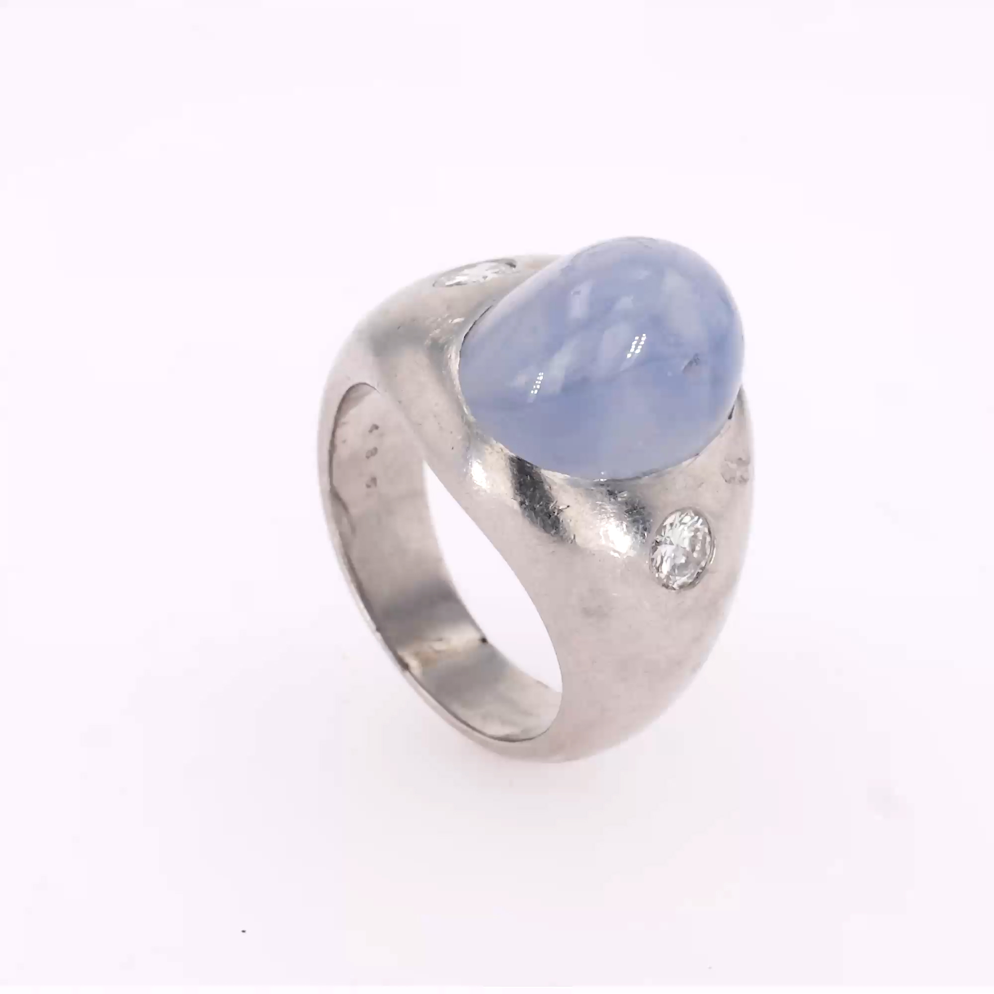 Art Deco Cabochon Cut Star Sapphire and Diamond Ring in Palladium