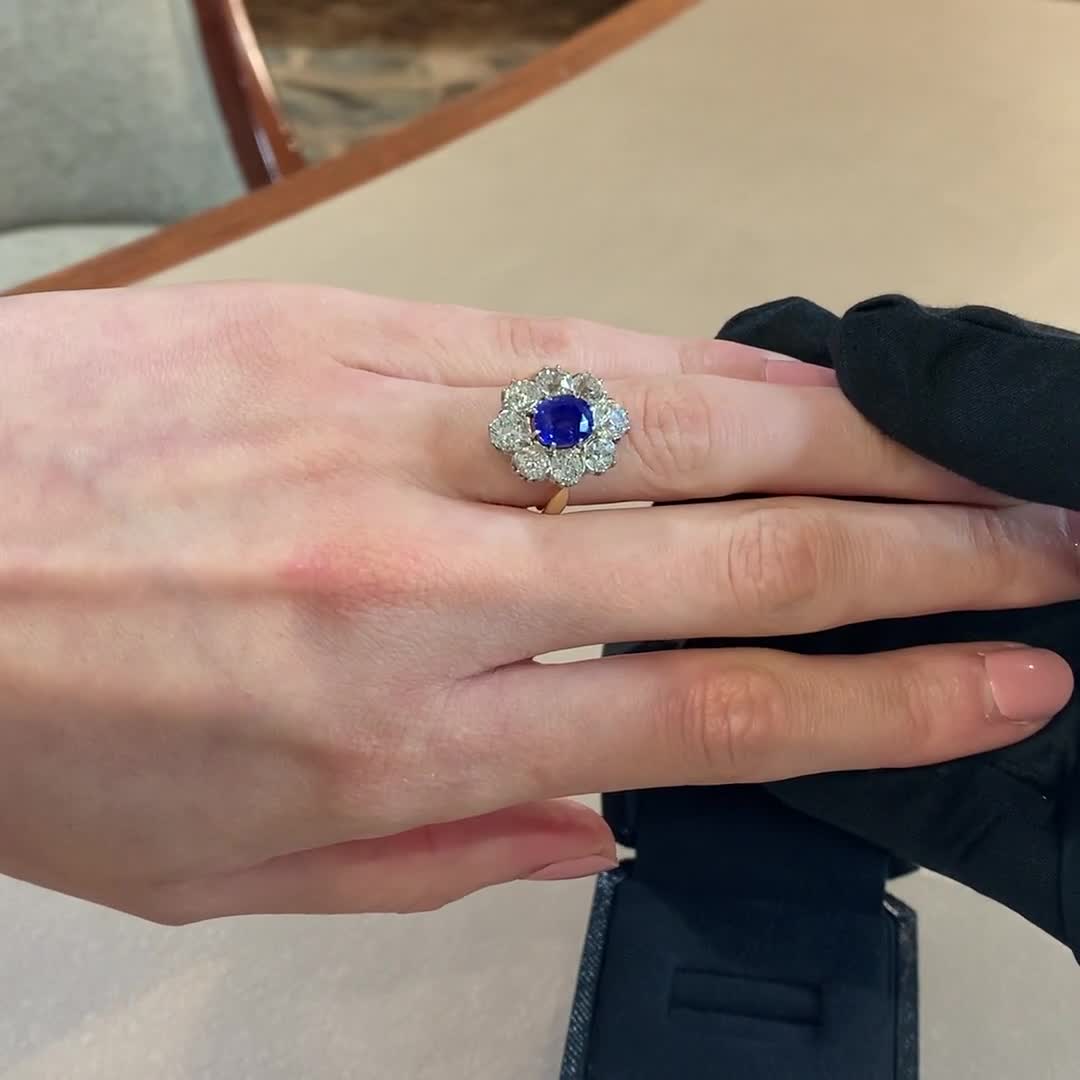 Victorian Kashmir Sapphire Ring<br /> 2.19CT in Yellow Gold