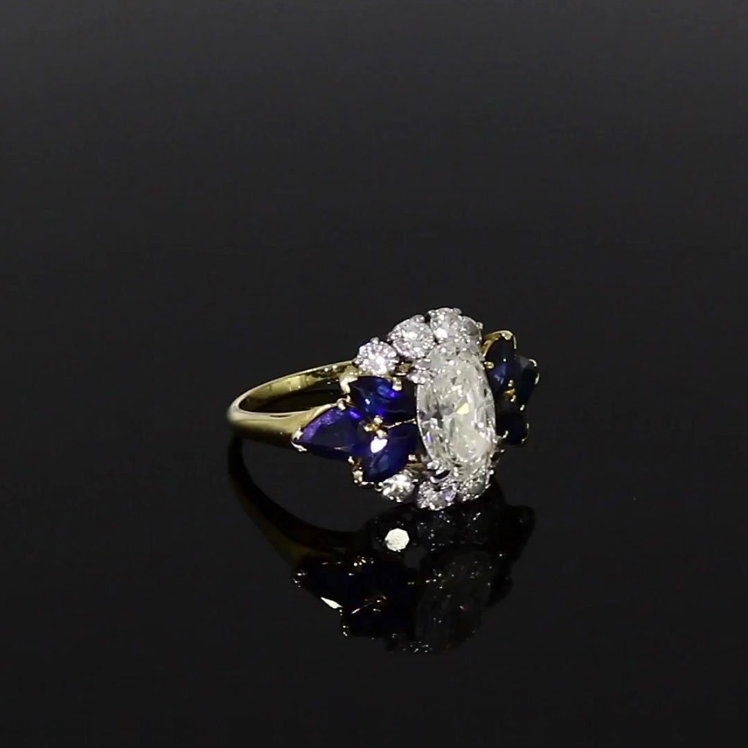 1980s Diamond and Sapphire Cluster Ring <br /> 2.00ct in Platinum and Yellow Gold