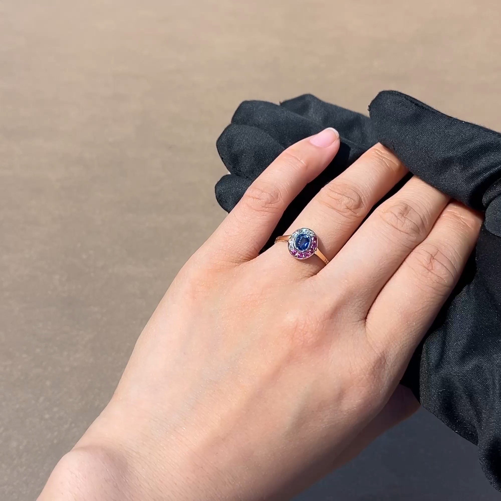 Belle Époque 0.55ct Sapphire, Ruby and Diamond Cluster Ring in 18ct Yellow Gold 