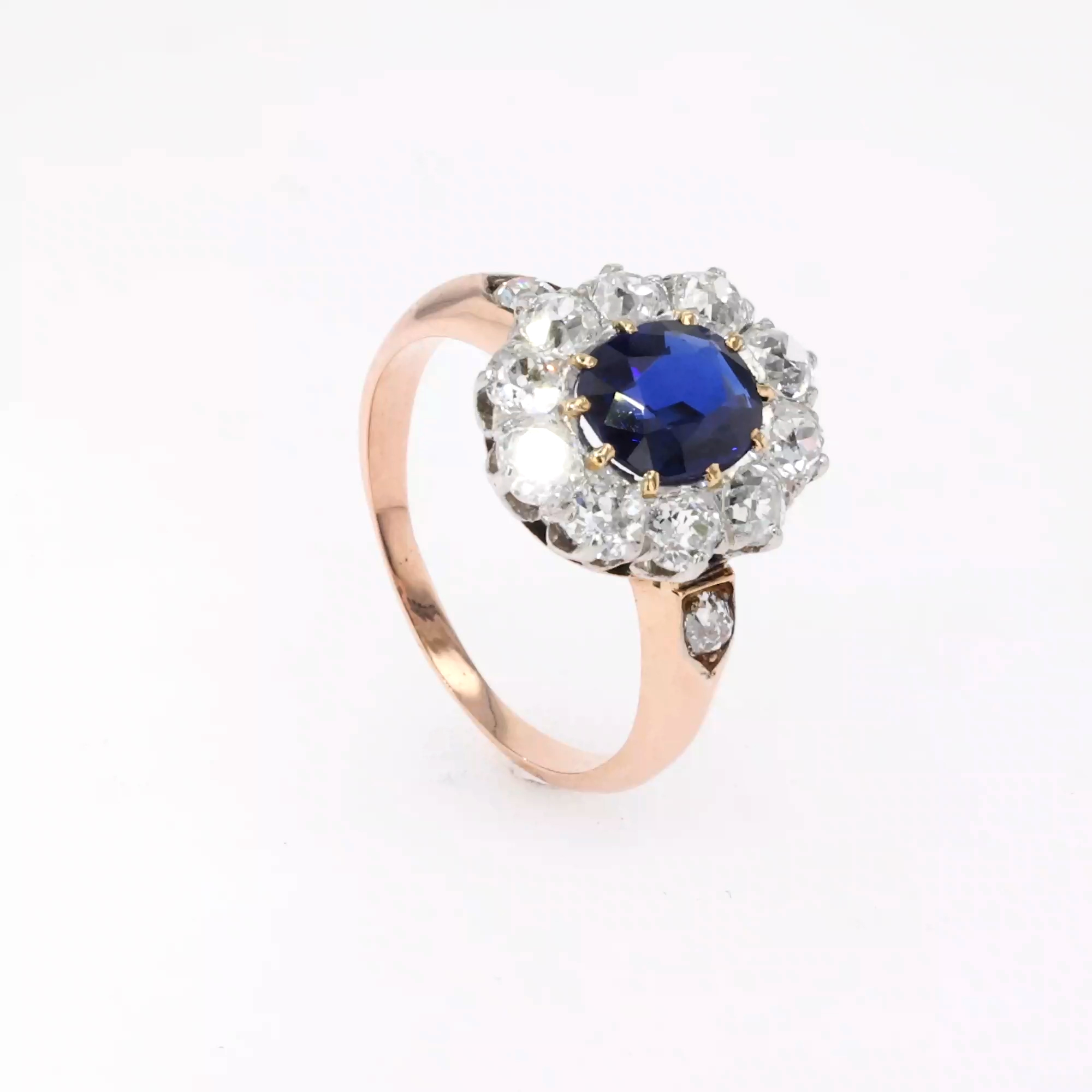 Edwardian Sapphire and Diamond Cluster Ring with Diamond Set Shoulders ...
