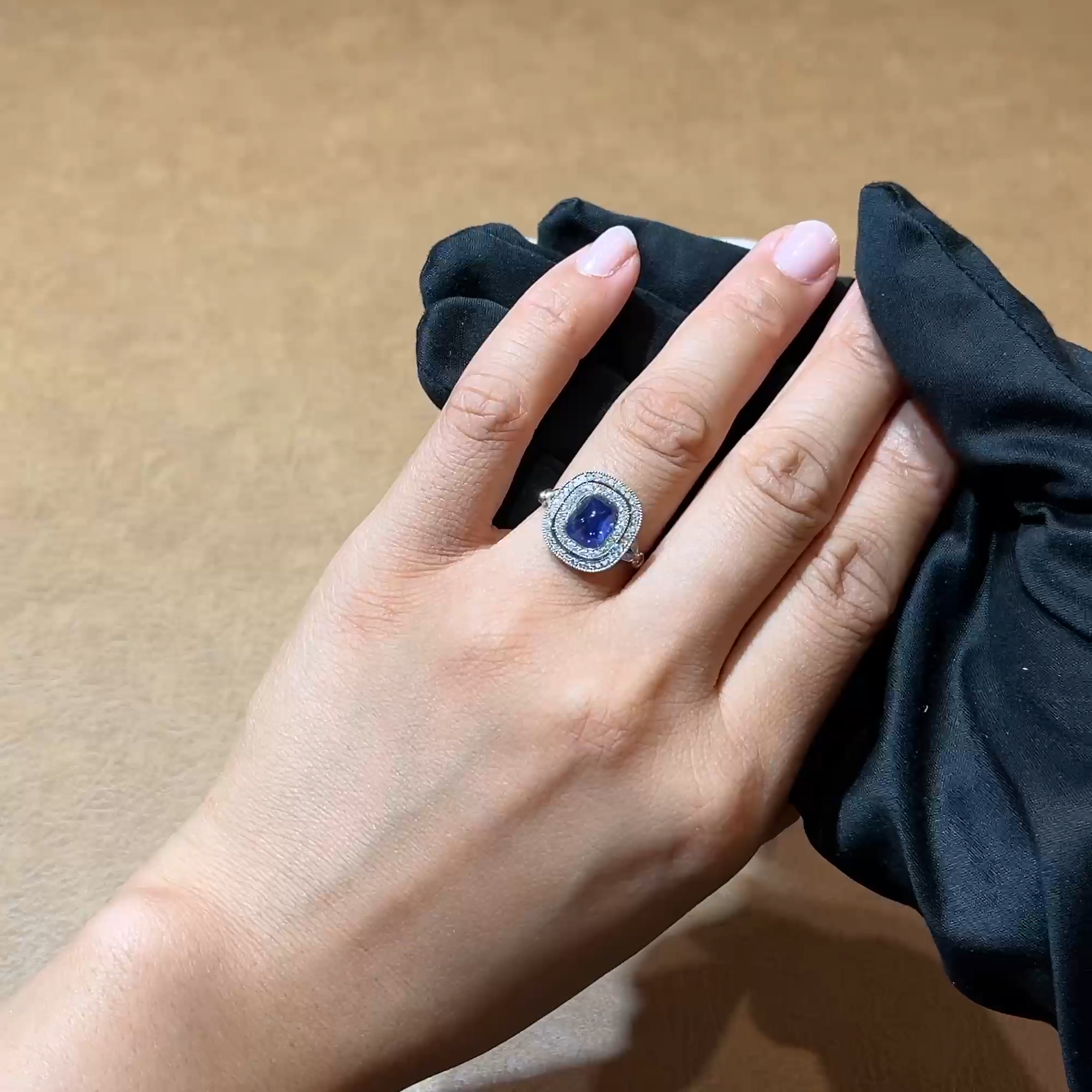 Sugarloaf Cabochon Sapphire Ring 2.32ct in Platinum