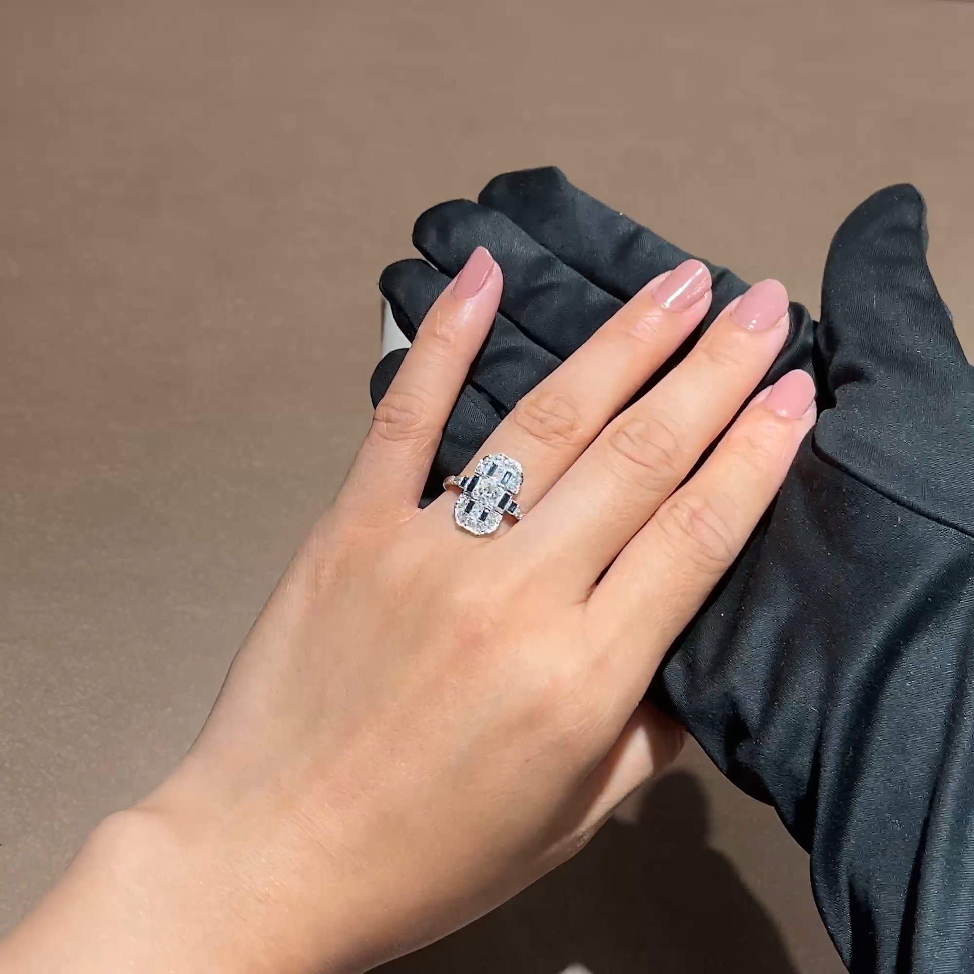 Art Deco Old European Cut Diamond and Sapphire Plaque Ring 