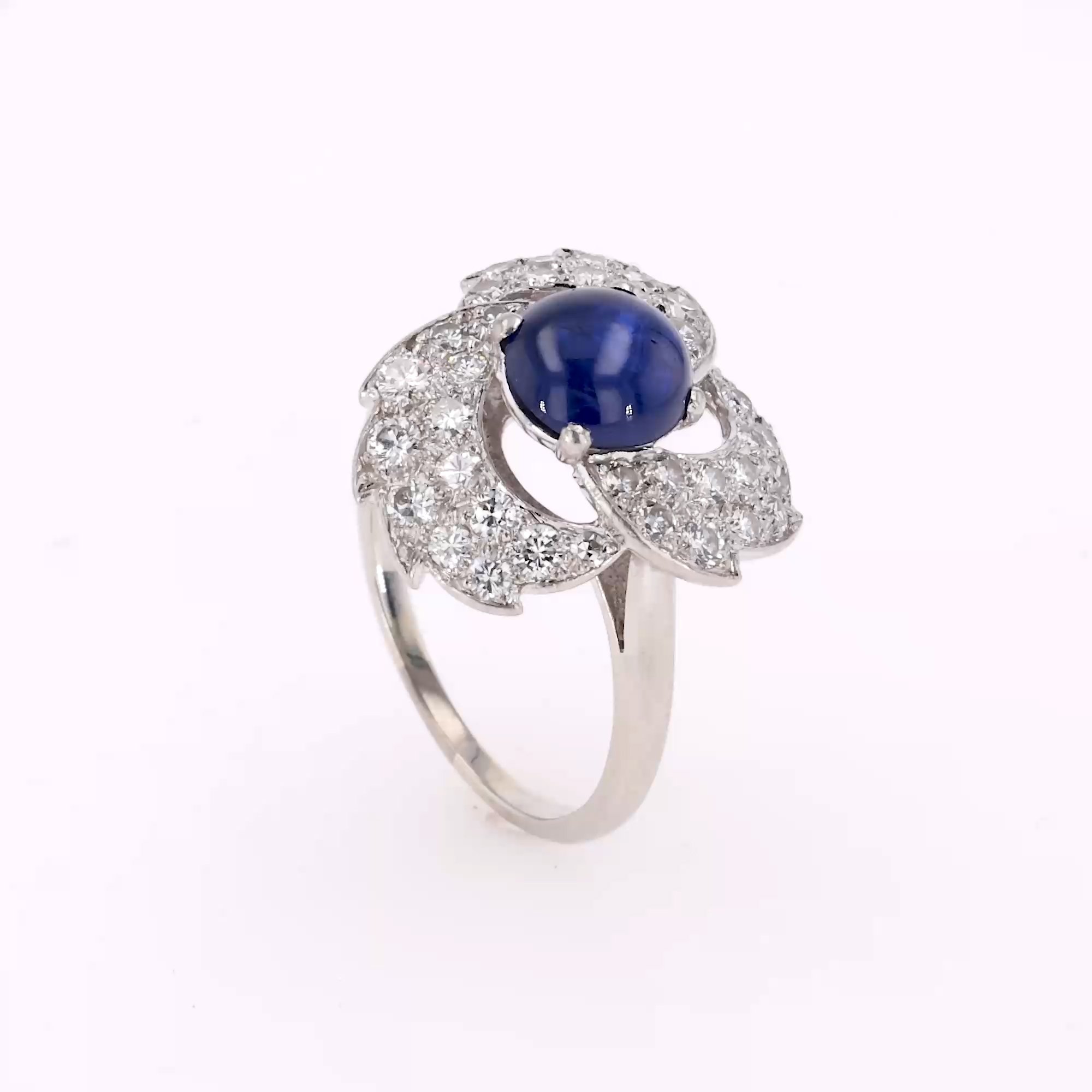 Cartier Cabochon Cut 2.50ct Sapphire and Diamond Cluster Ring in Platinum