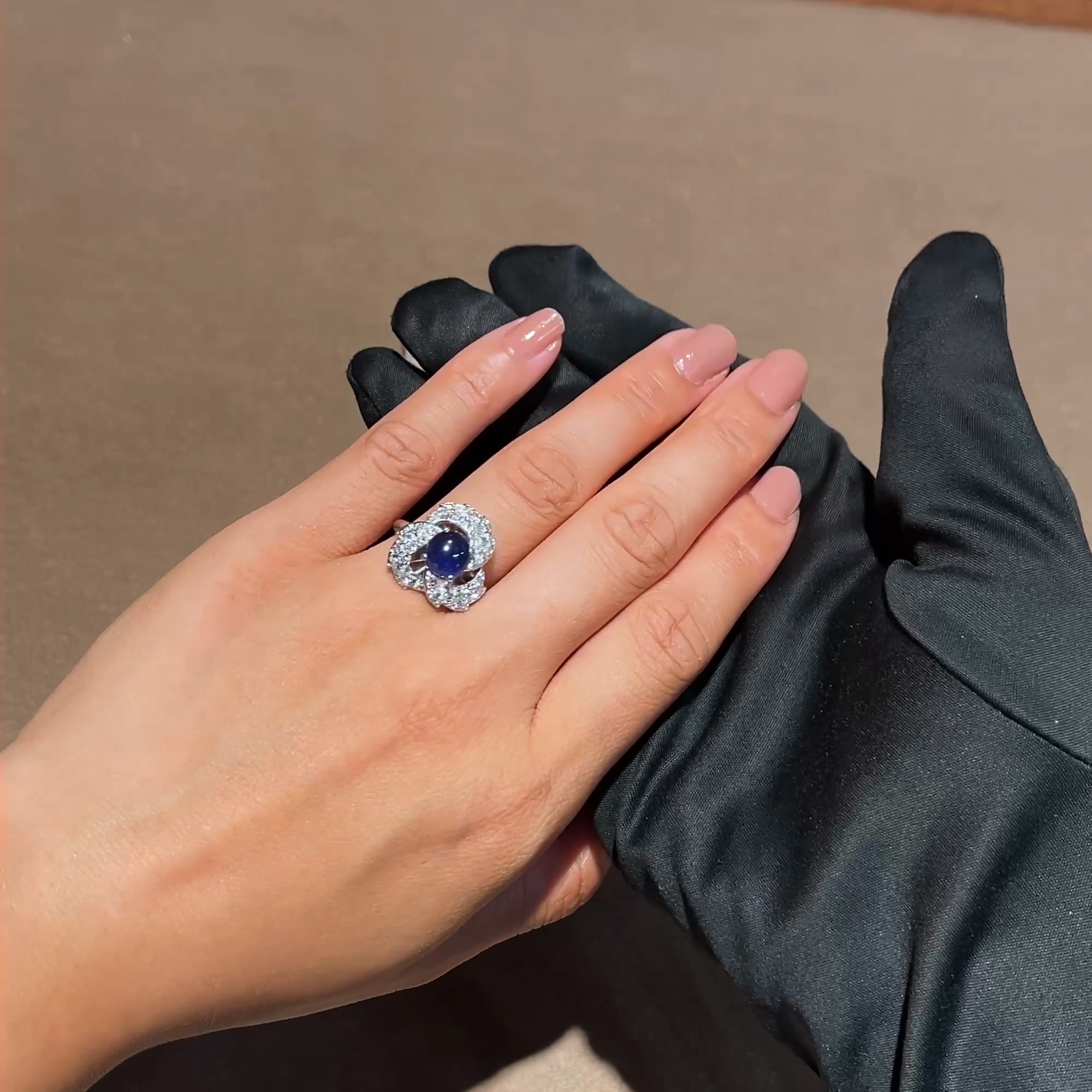 Cartier Cabochon Cut 2.50ct Sapphire and Diamond Cluster Ring in Platinum