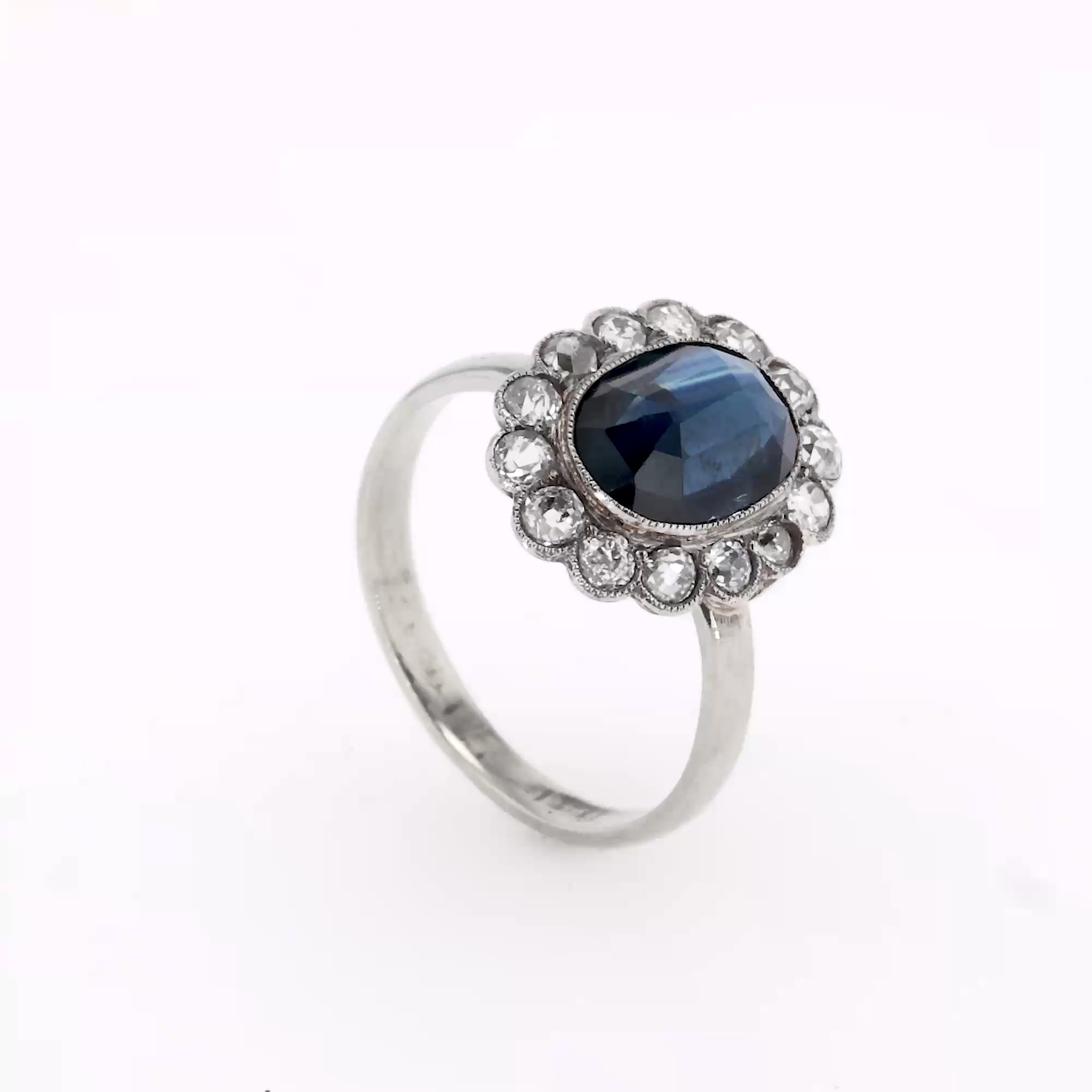 Art Deco Rose Cut Sapphire and Diamond Cluster Ring 