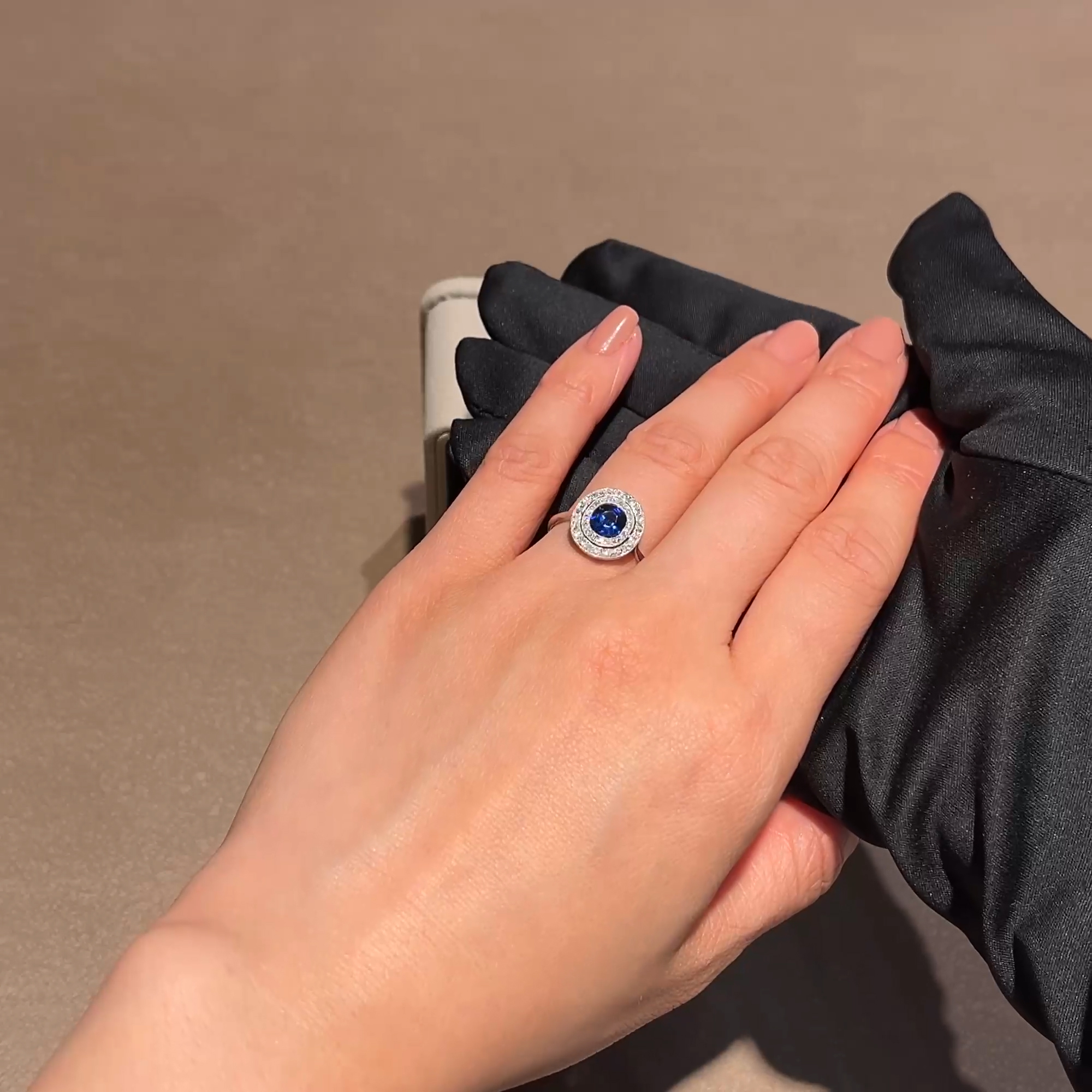 Oval Cut Sapphire and Diamond Target Ring in 18ct White Gold