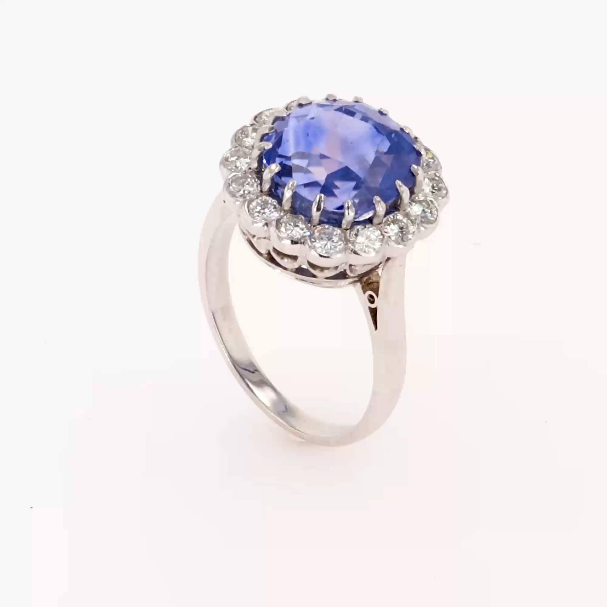  Cushion Cut 8.42ct Sri Lankan Sapphire and Diamond Ring in White Gold