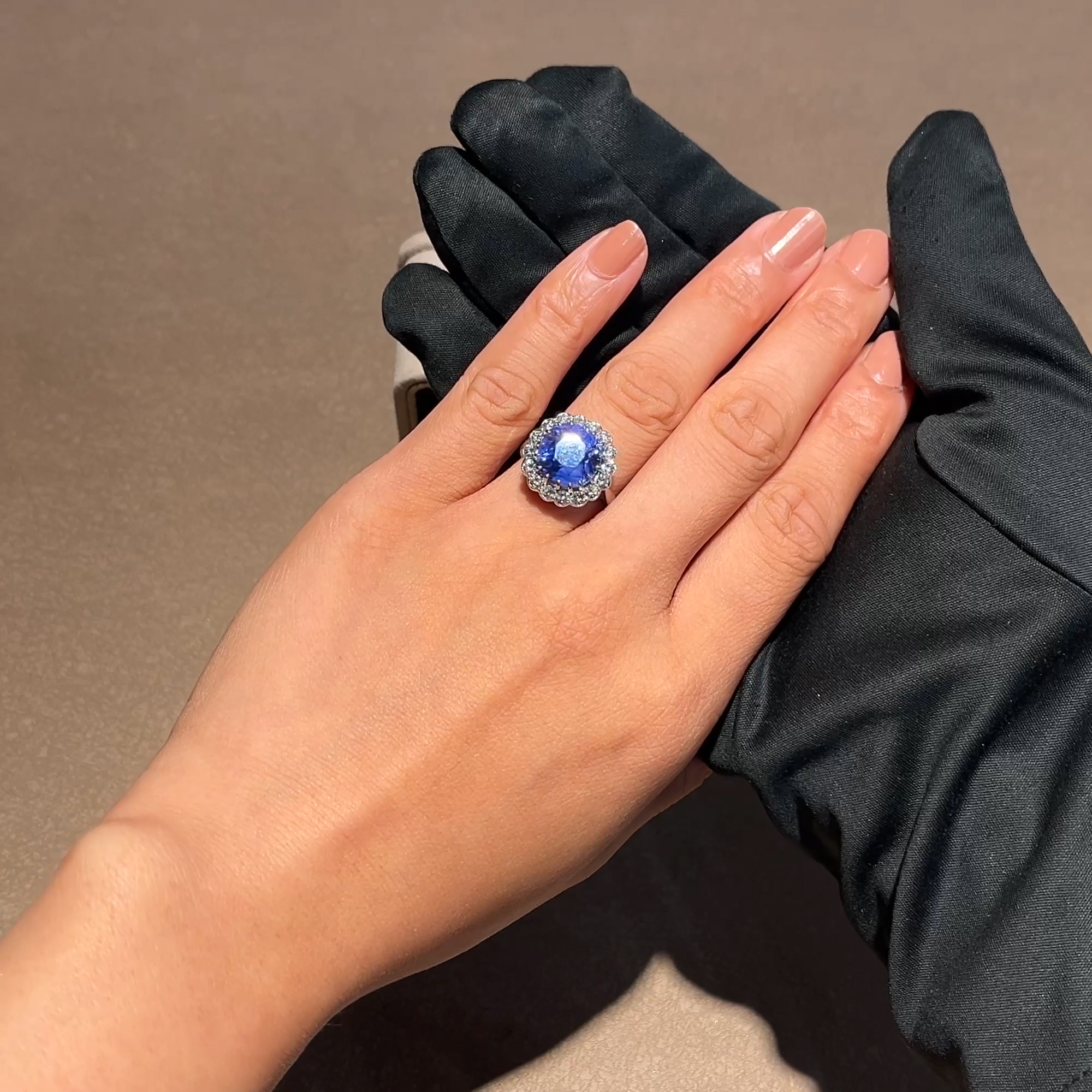  Cushion Cut 8.42ct Sri Lankan Colour Change Sapphire and Diamond Ring in 18ct White Gold