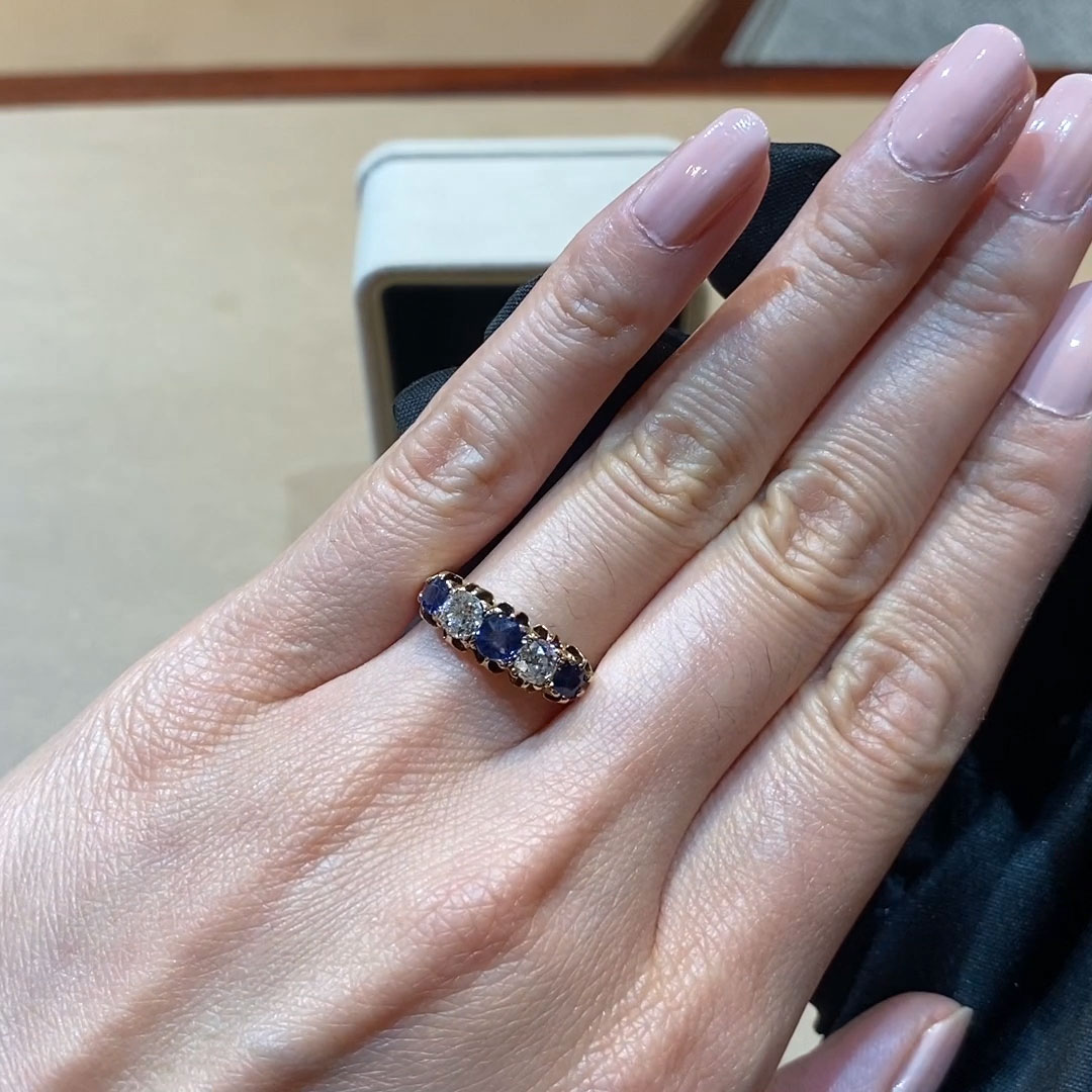 Victorian Sapphire & Diamond Five Stone Ring 1.41ct in 18ct Yellow Gold