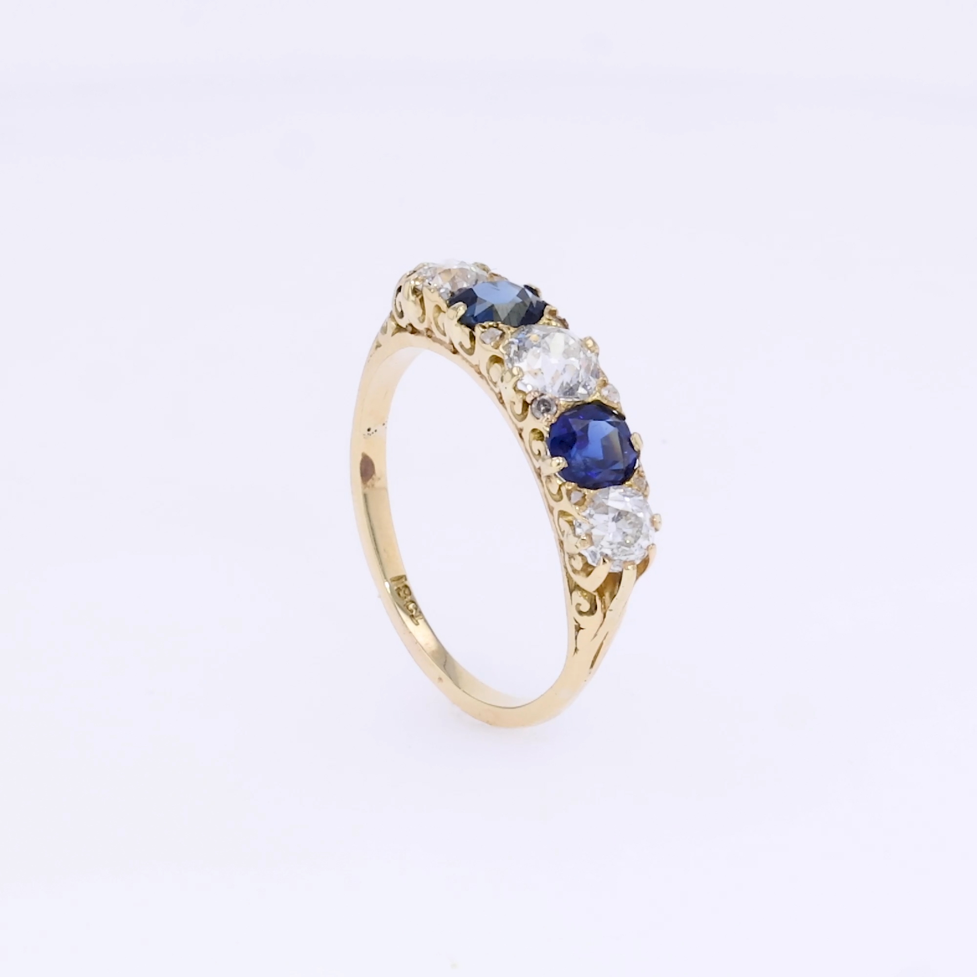 Victorian Inspired Sapphire & Diamond Five Stone Ring in 18ct Yellow Gold