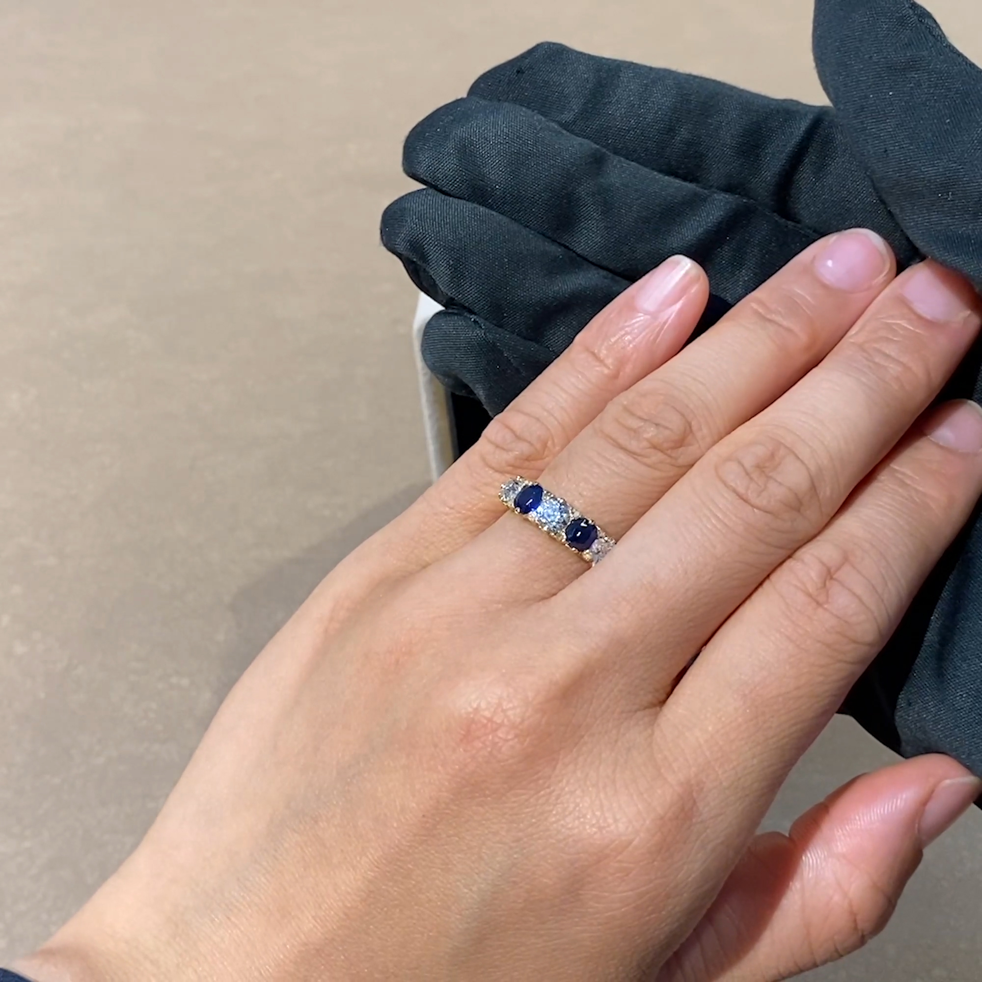 Victorian Inspired Sapphire & Diamond Five Stone Ring in 18ct Yellow Gold