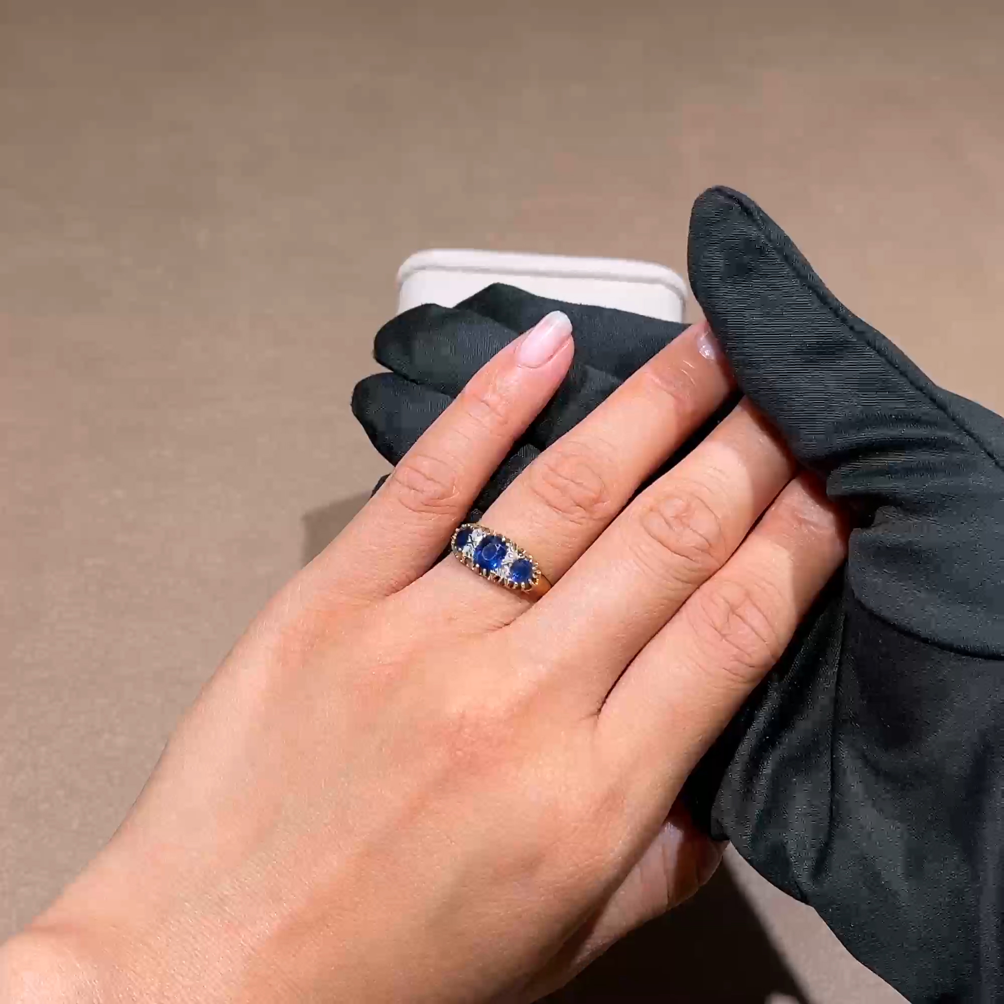 Victorian 1.69ct Sapphire and Diamond Three Stone Ring in 18ct Yellow Gold