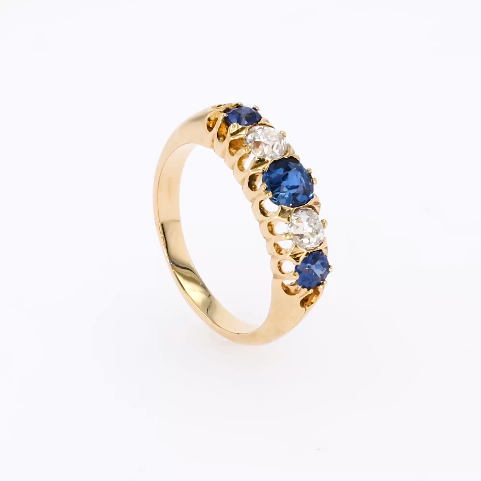 Victorian 1.30ct Sapphire and Diamond Five Stone Ring in 18ct Yellow Gold