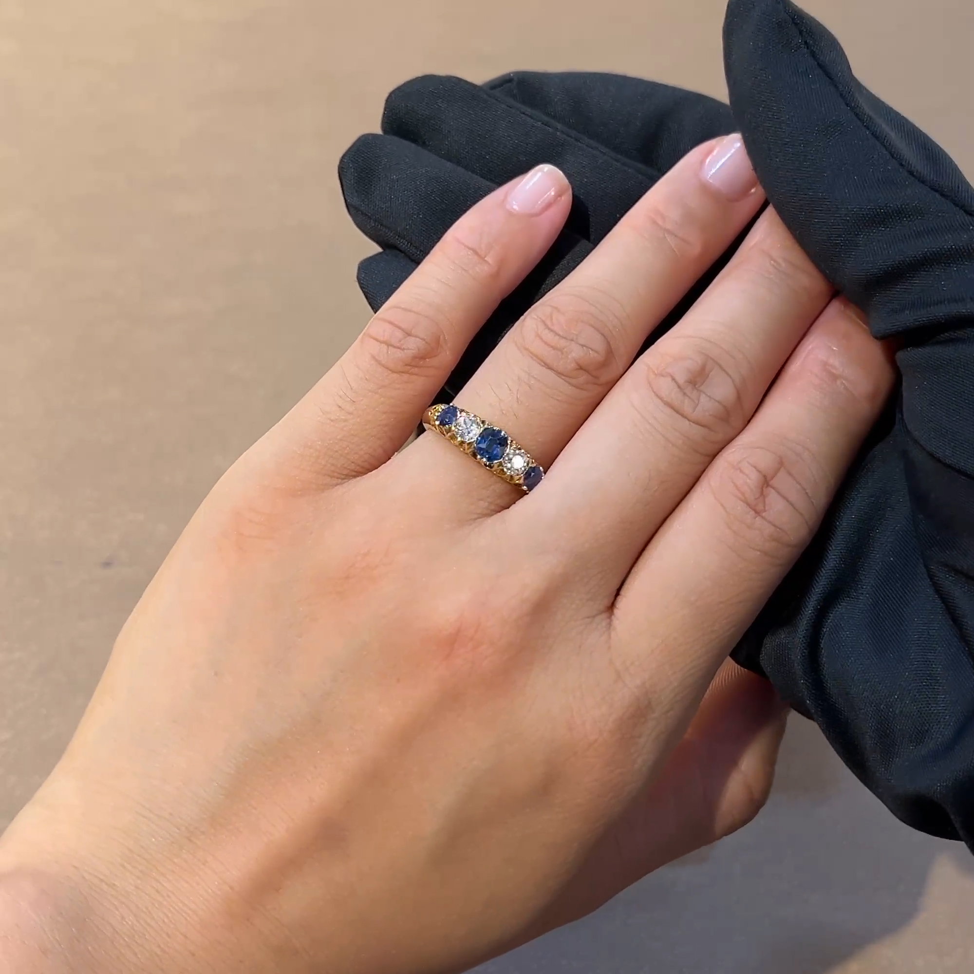 Victorian 1.30ct Sapphire and Diamond Five Stone Ring in 18ct Yellow Gold