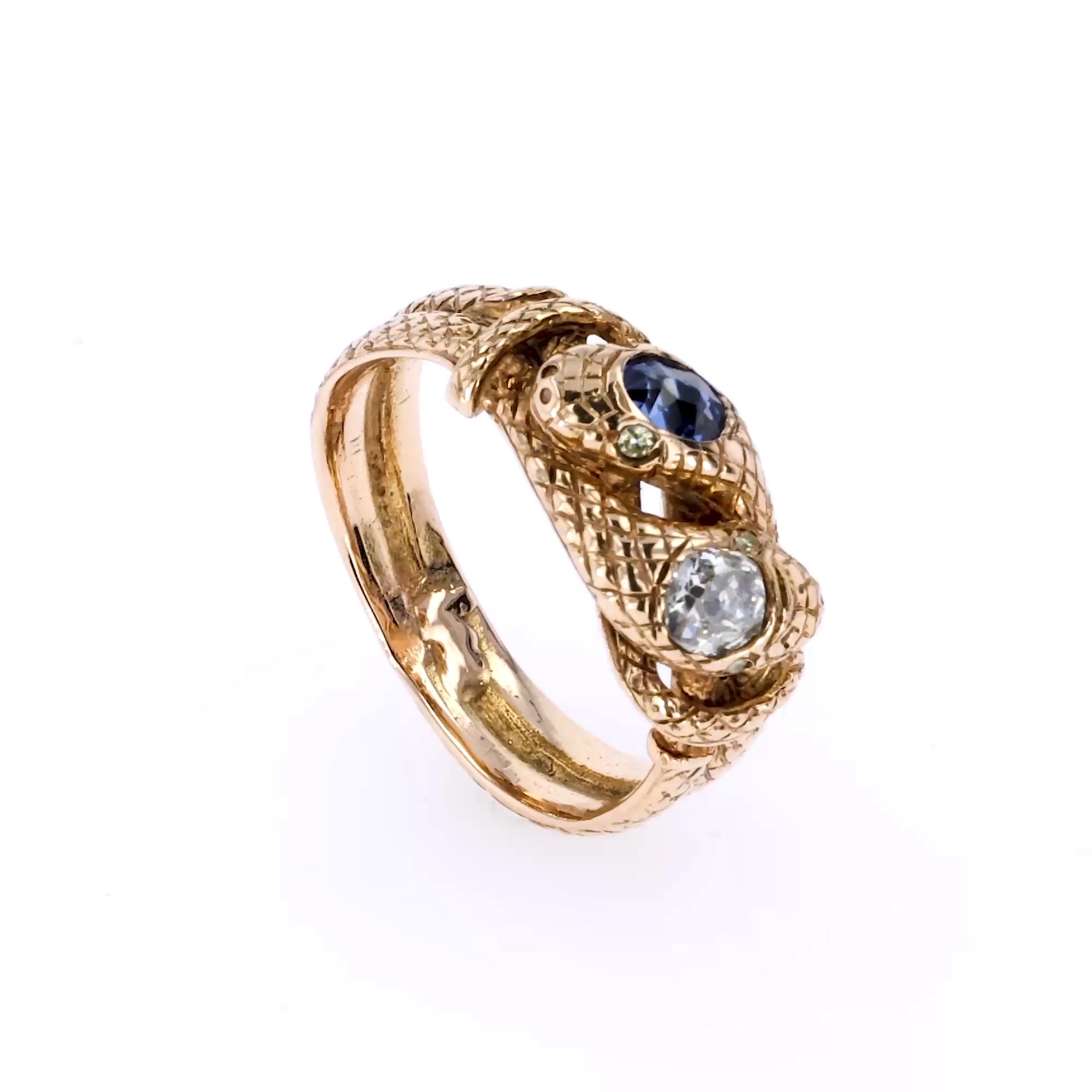 Belle Epoque Sapphire and Diamond Entwined Snake Ring in 18ct Rose Gold