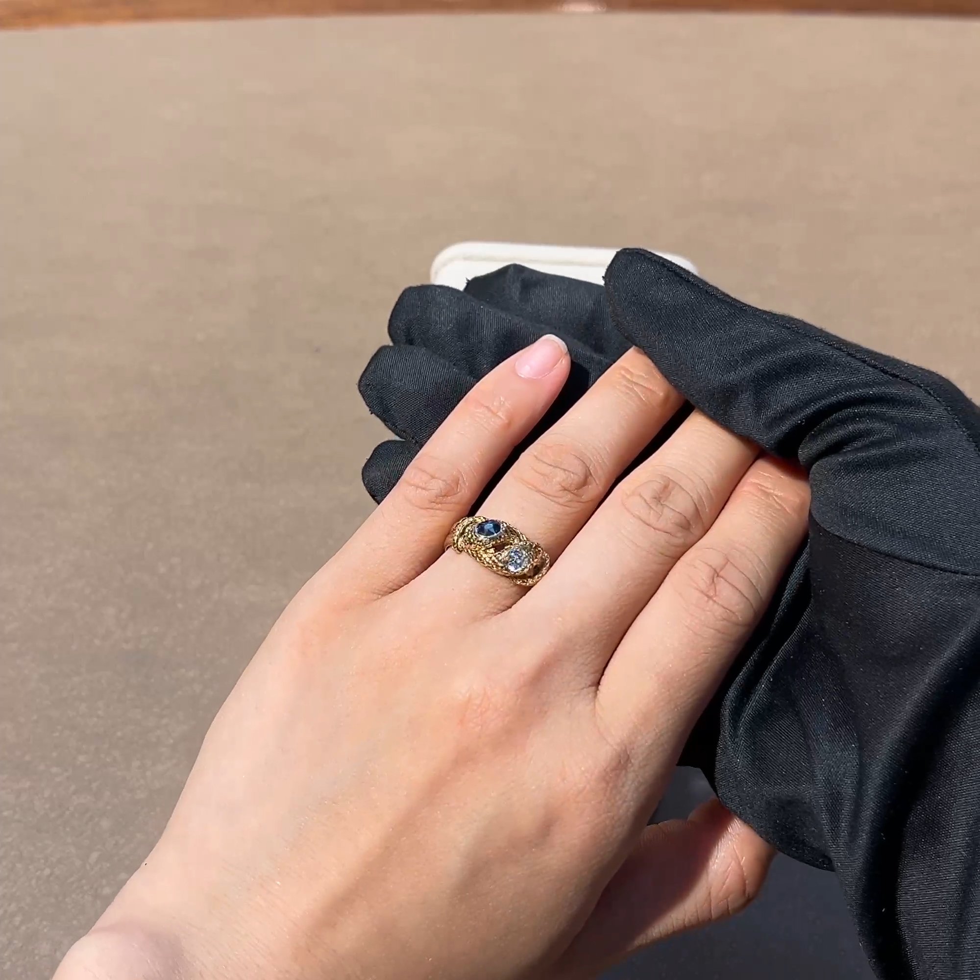 Belle Epoque Sapphire and Diamond Entwined Snake Ring in 18ct Rose Gold