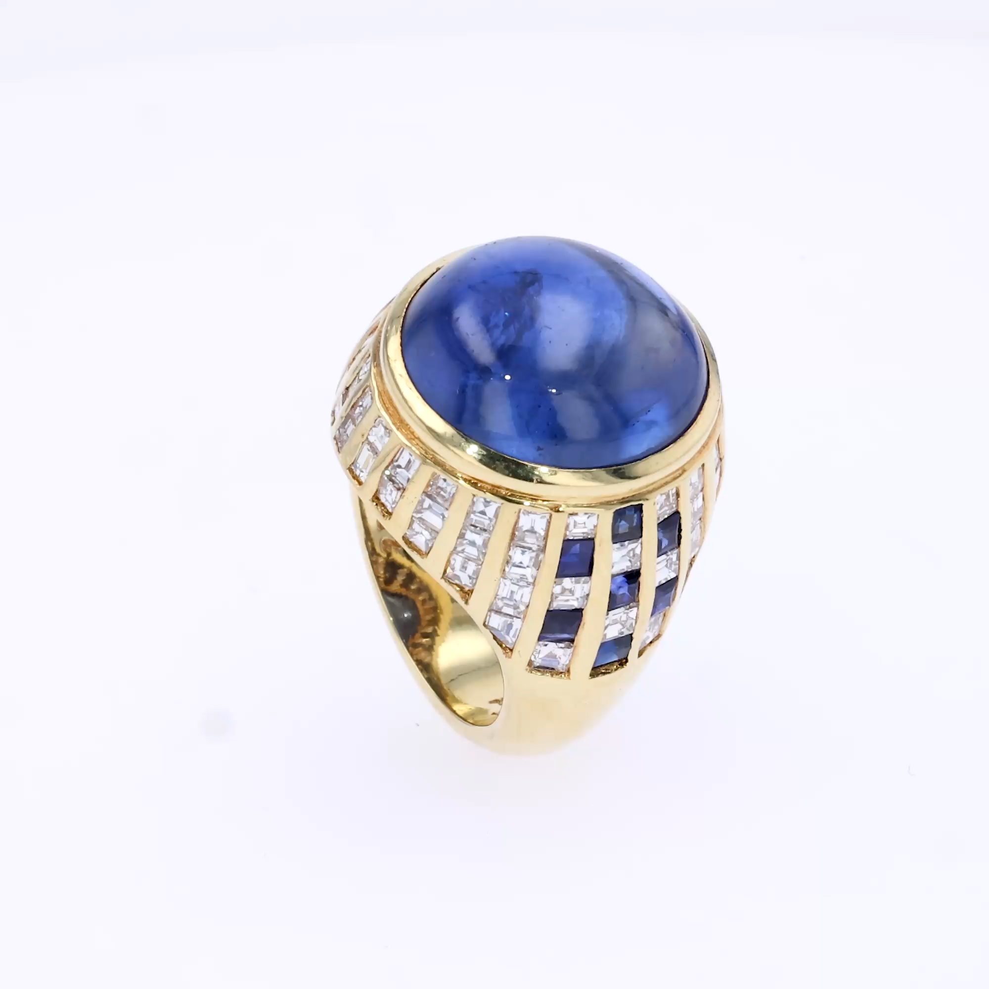 Sri Lankan Sapphire and Diamond Bombe Ring in 18ct Yellow Gold