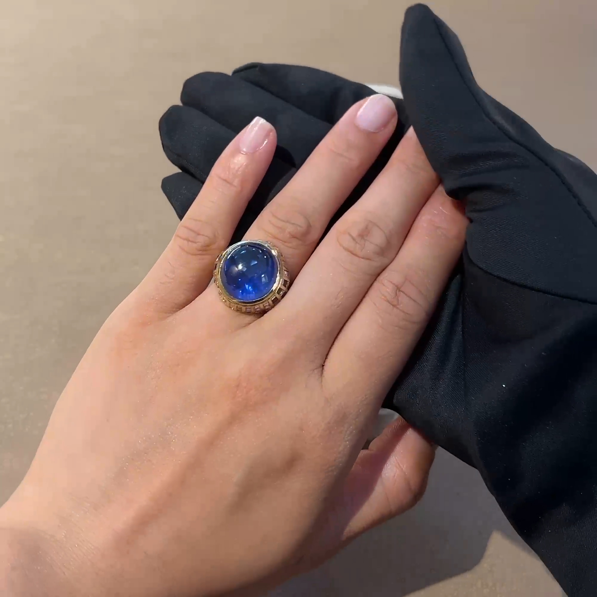 Sri Lankan Sapphire and Diamond Bombe Ring in 18ct Yellow Gold