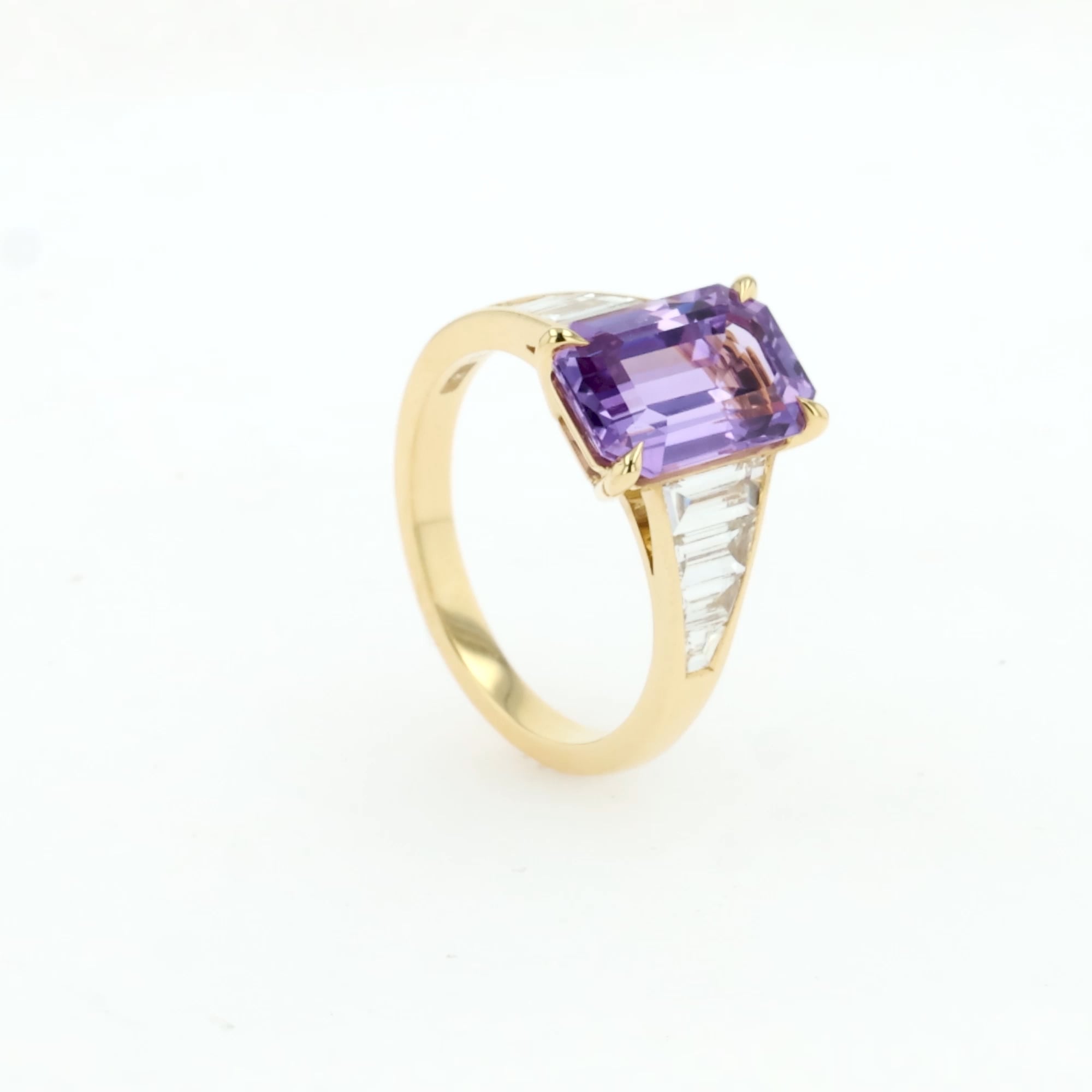 Octagonal Cut 4.49ct Natural Sri Lankan Violet Sapphire and Diamond Ring in 18ct Yellow Gold