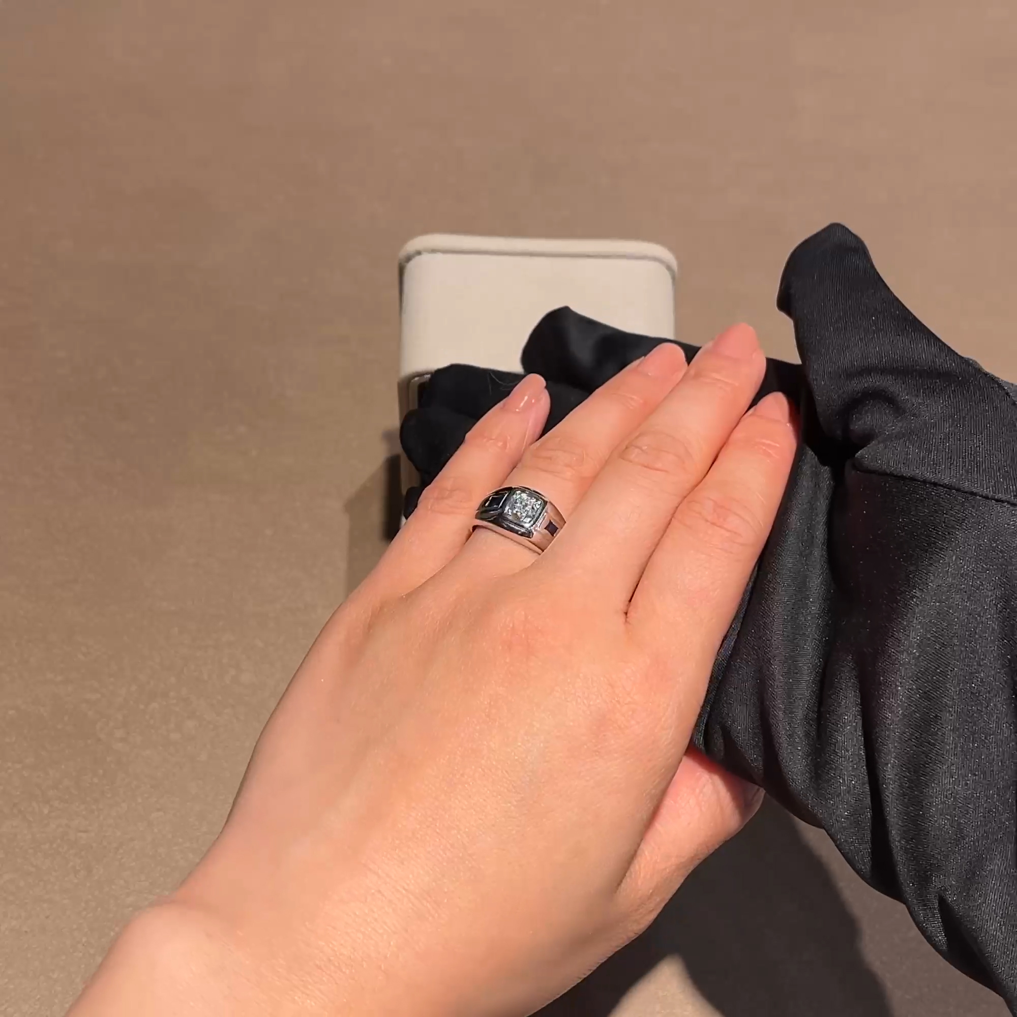 Art Deco Old European Cut Diamond and Sapphire Ring in 14ct White Gold