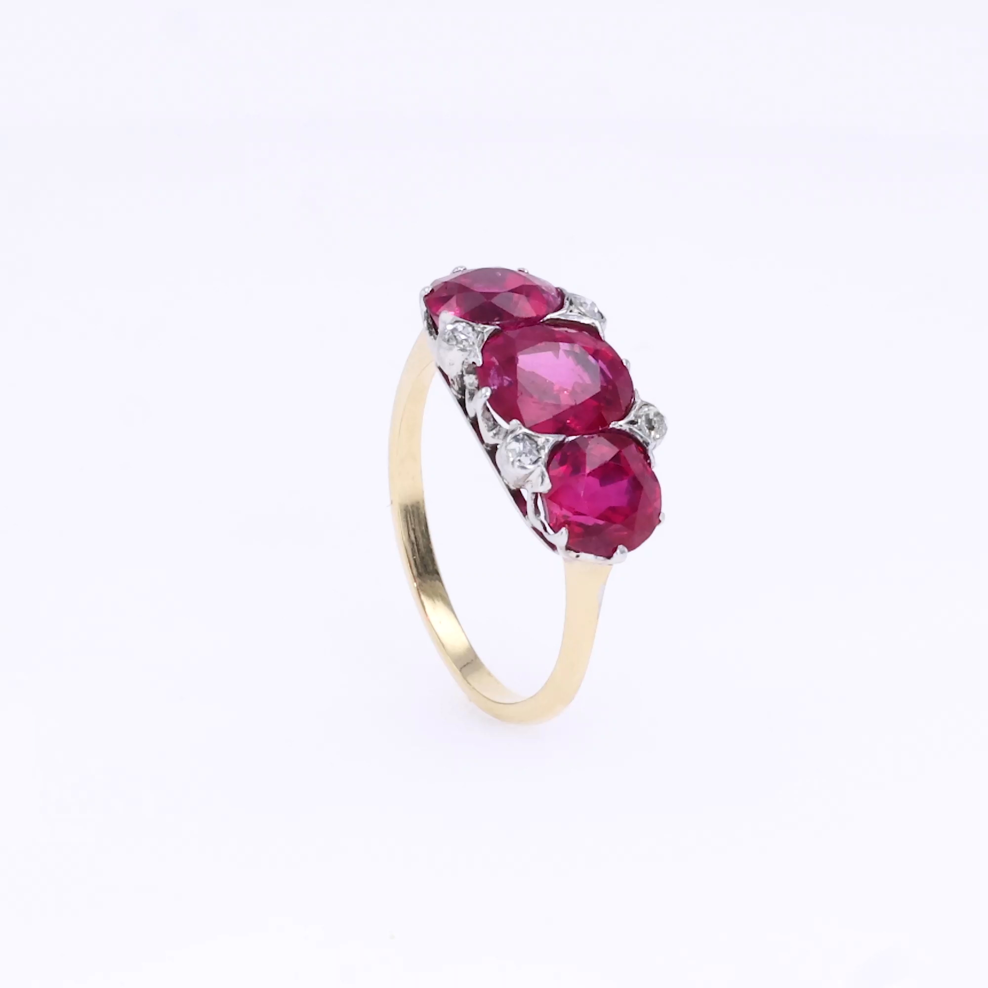 Victorian 5.22ct Burmese Ruby and Diamond Seven Stone Ring 18ct Yellow Gold and Platinum