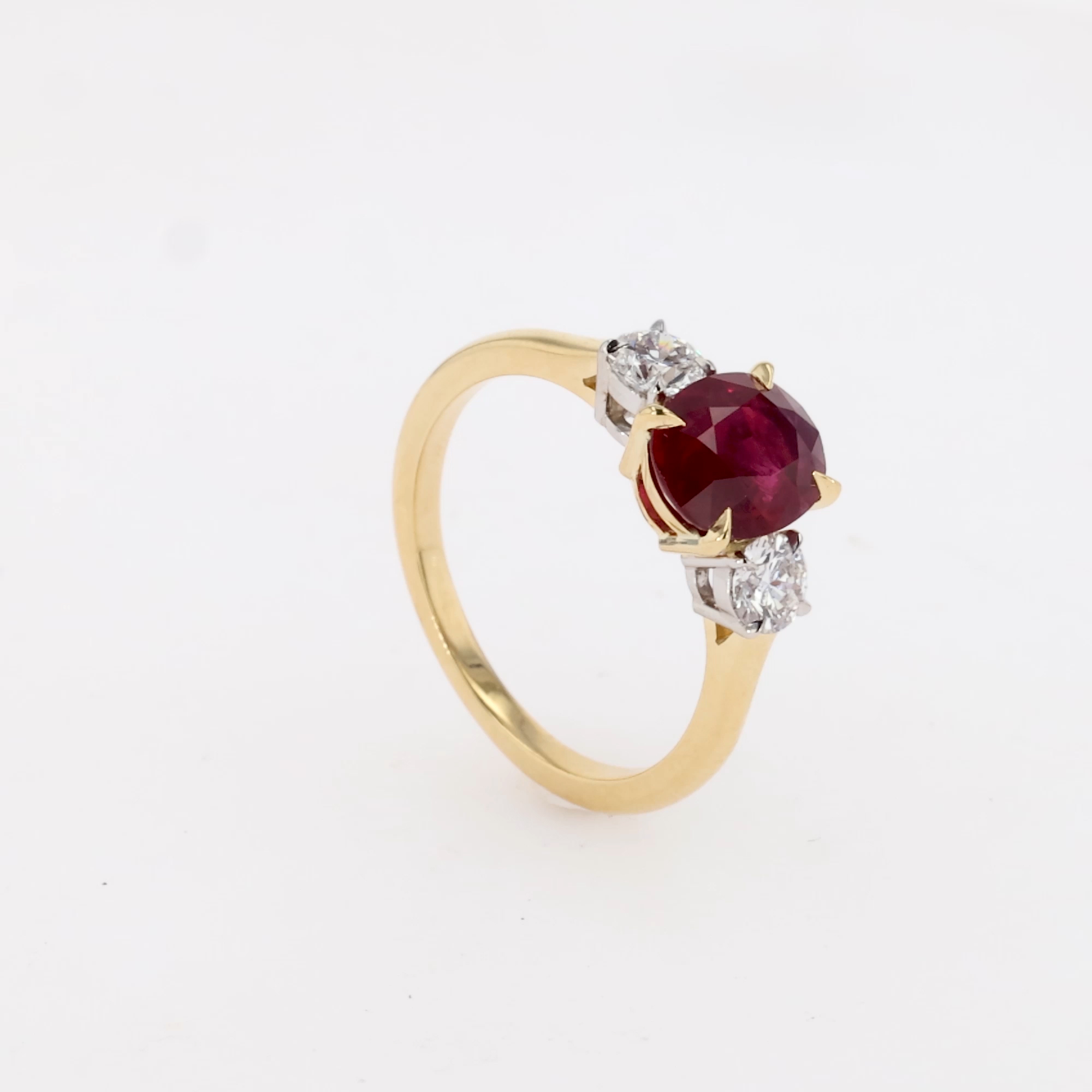 Oval Cut 2.10ct East African Ruby and Diamond Ring in 18ct Yellow Gold