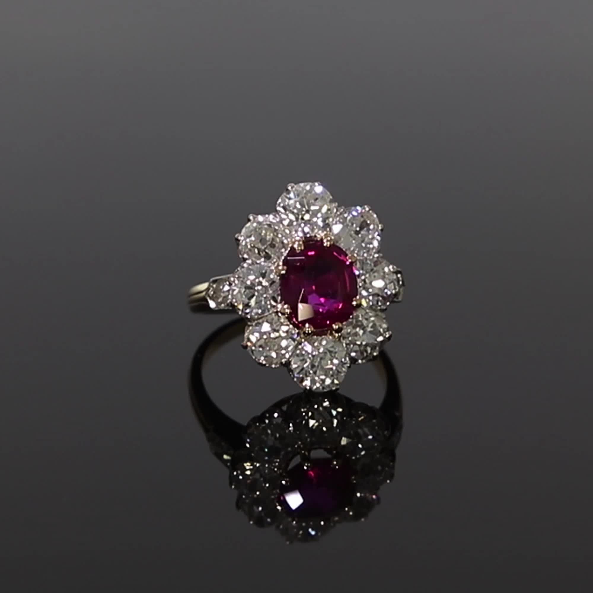 Victorian Burmese Ruby Ring<br /> 2.60CT in Yellow & White Gold