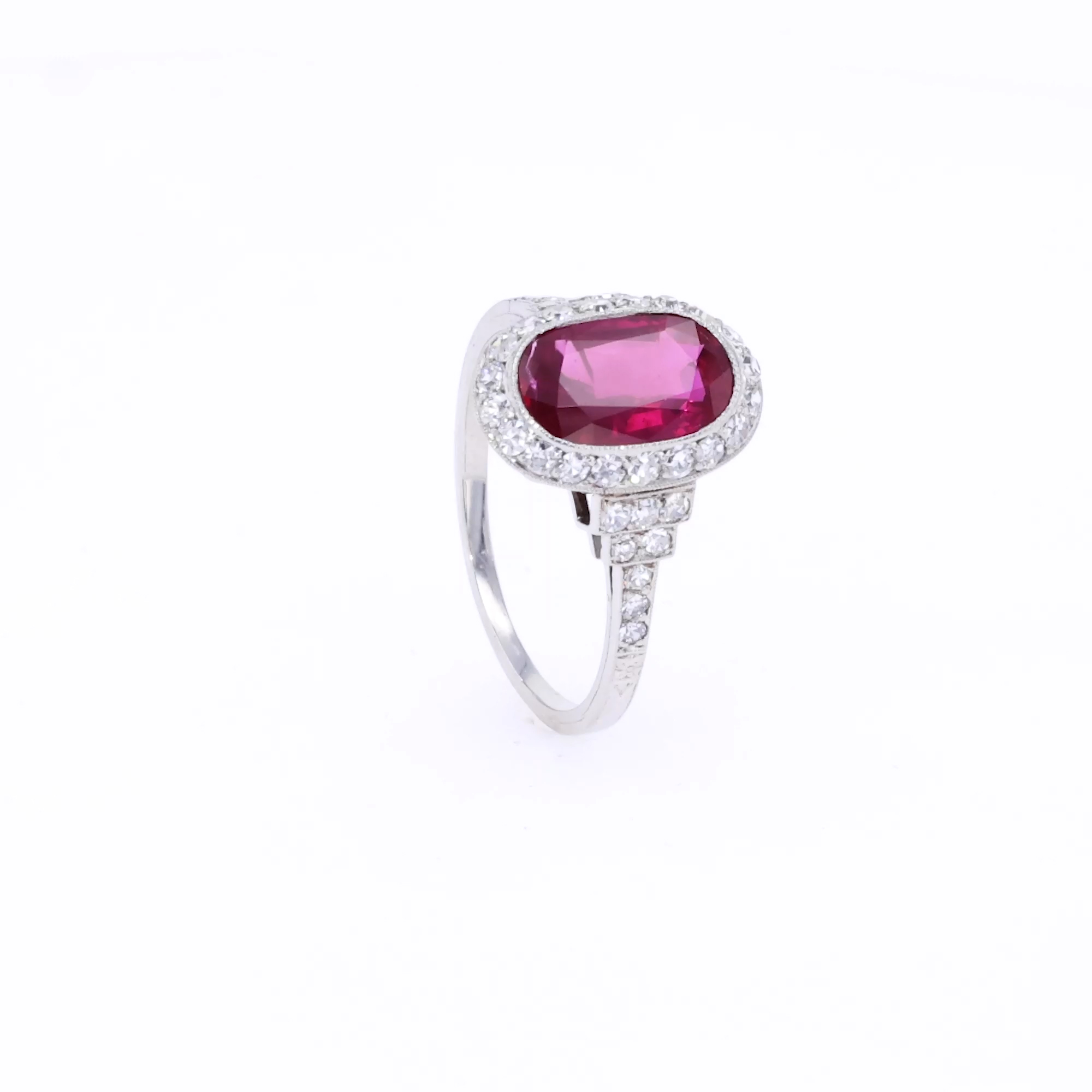 Edwardian 1.87ct Burmese Ruby and Diamond Cluster Ring in Platinum