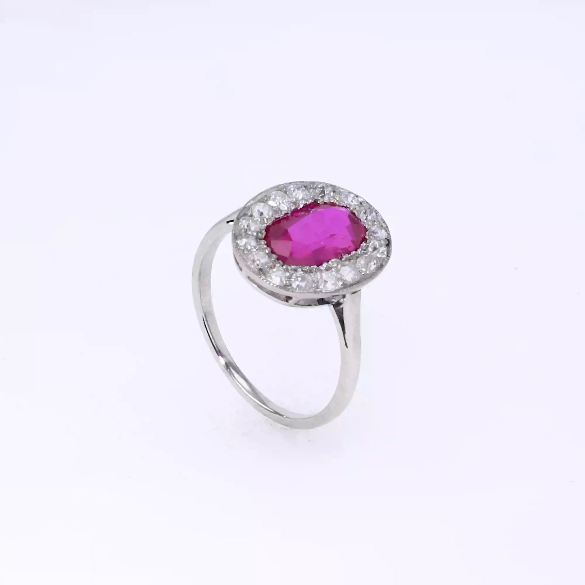 Edwardian 1.80ct Burmese Ruby and Diamond Cluster Ring in Platinum