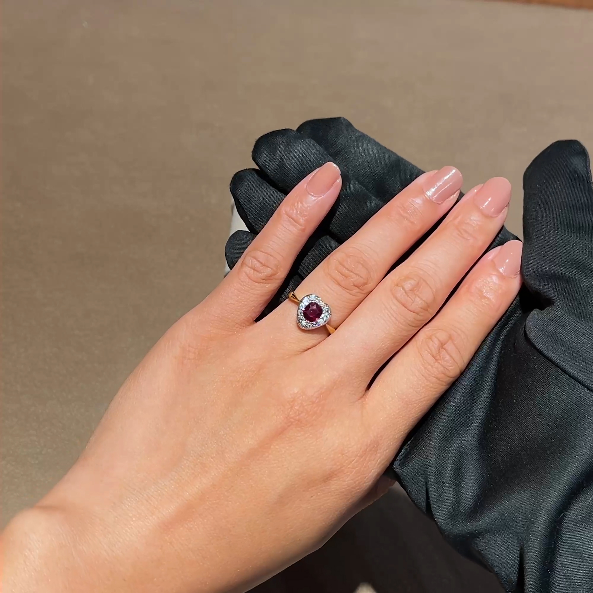 Victorian Antique Cushion Cut 0.55ct Ruby and Diamond Ring In 18ct Yellow Gold