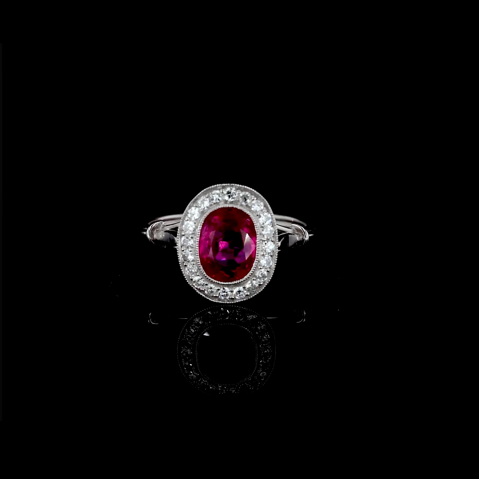 Edwardian Cushion Cut 1.68ct Burma Ruby and Diamond Ring in Platinum