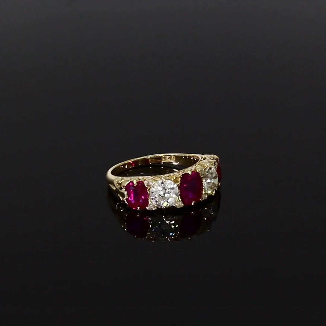 Victorian Burmese Ruby and Diamond Ring <br /> 3.70CT in Yellow Gold