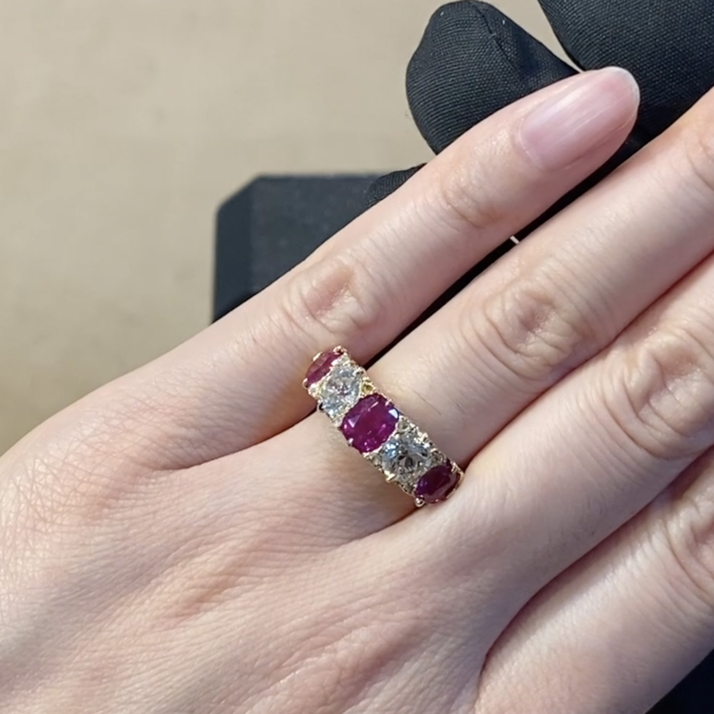 Victorian Burmese Ruby and Diamond Ring <br /> 3.70CT in Yellow Gold